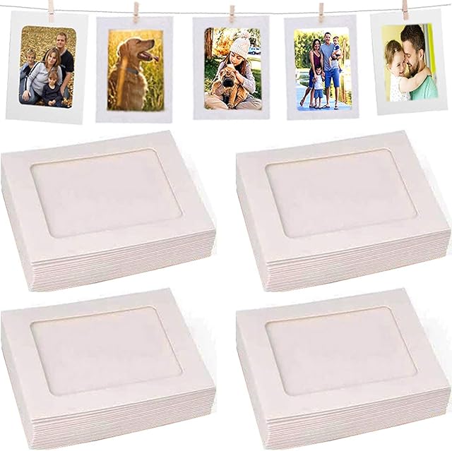 Fashion HW 40Pcs White Frames Home Decor, 4"x6" Paper Photo Flim DIY Wall Picture Hanging Frame Album+Rope+Clips Set Great for Home School or Party Decor 10x15 cm