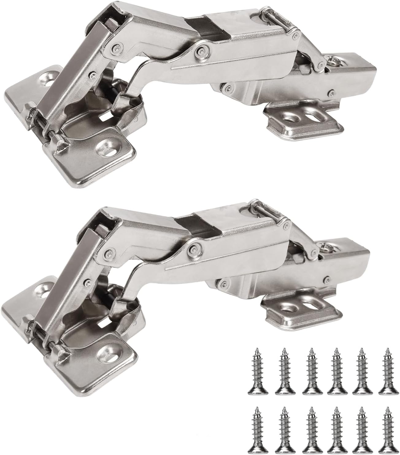 165 Degree Kitchen Cabinet Hinges (1 Pair, 2 PCS) Concealed Hydraulic Adjustable Mounting, Soft Closing Nickel-Plated Steel Buffer Dampers for Frameless Cabinet Doors(Fixed Full Overlay)