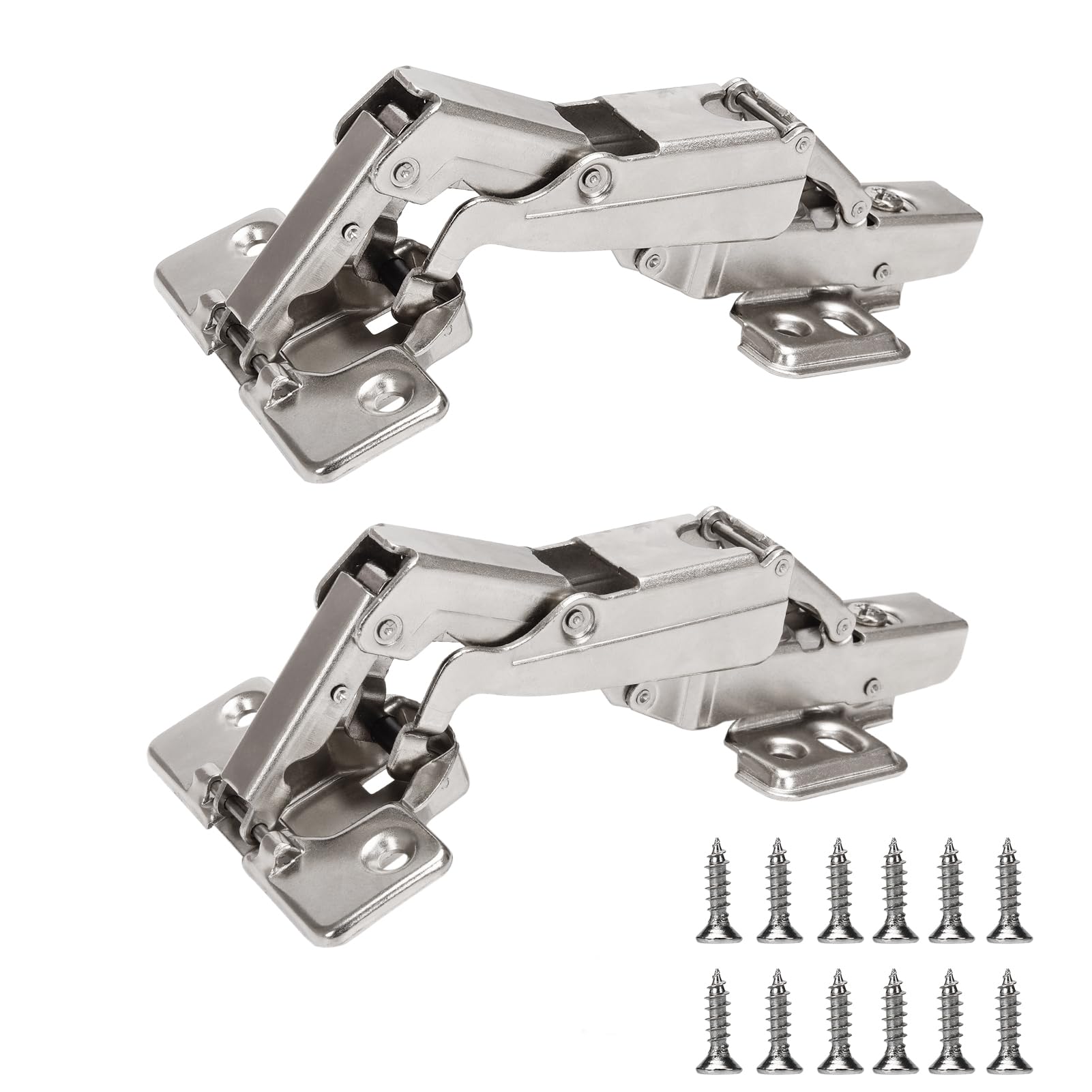 165 Degree Kitchen Cabinet Hinges (1 Pair, 2 PCS) Concealed Hydraulic Adjustable Mounting, Soft Closing Nickel-Plated Steel Buffer Dampers for Frameless Cabinet Doors(Fixed Full Overlay)