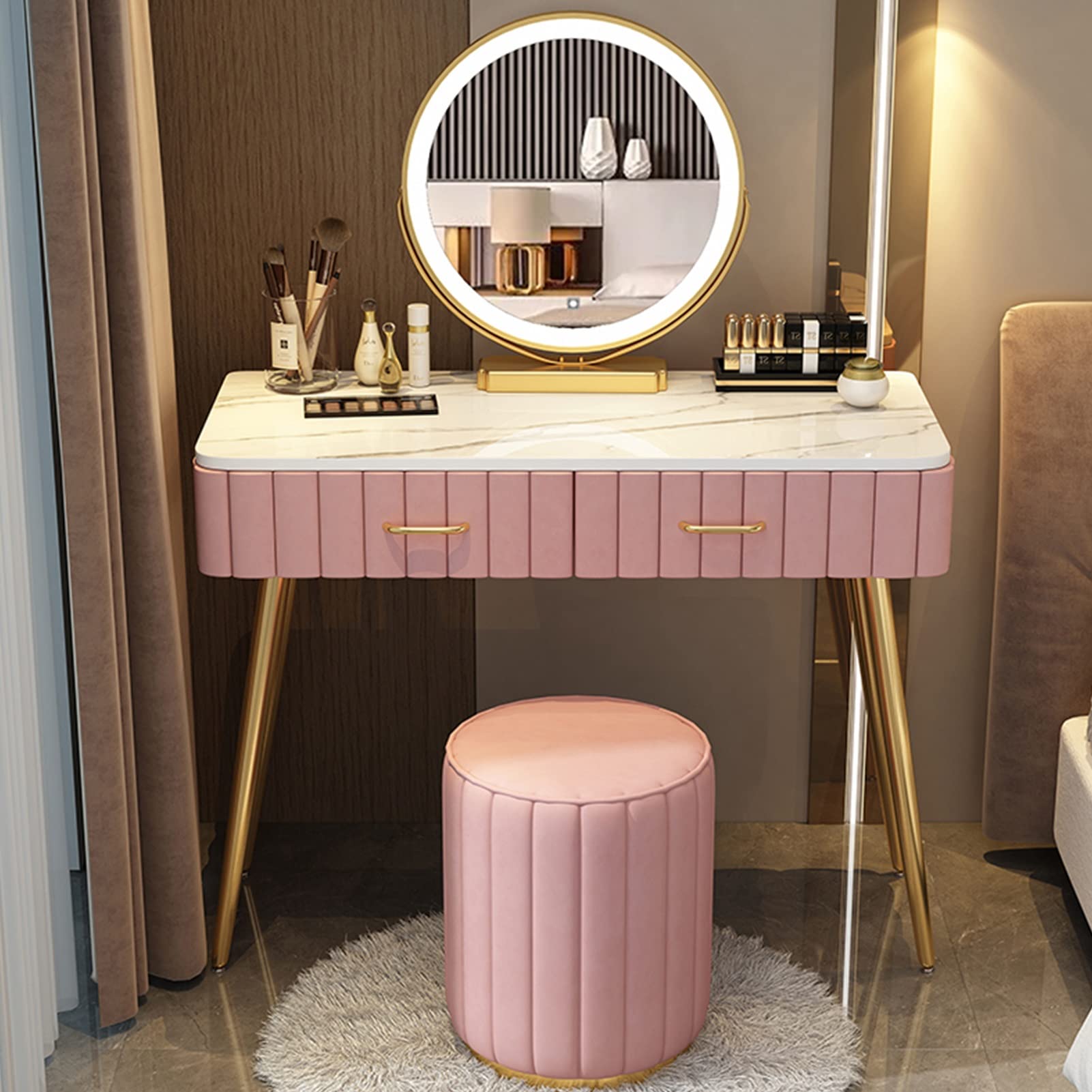 asdchZen Kids Girls Makeup Dressing Table With Swivel Mirror Vanity Desk For Women 31.4In Beauty Station For Children And Teens