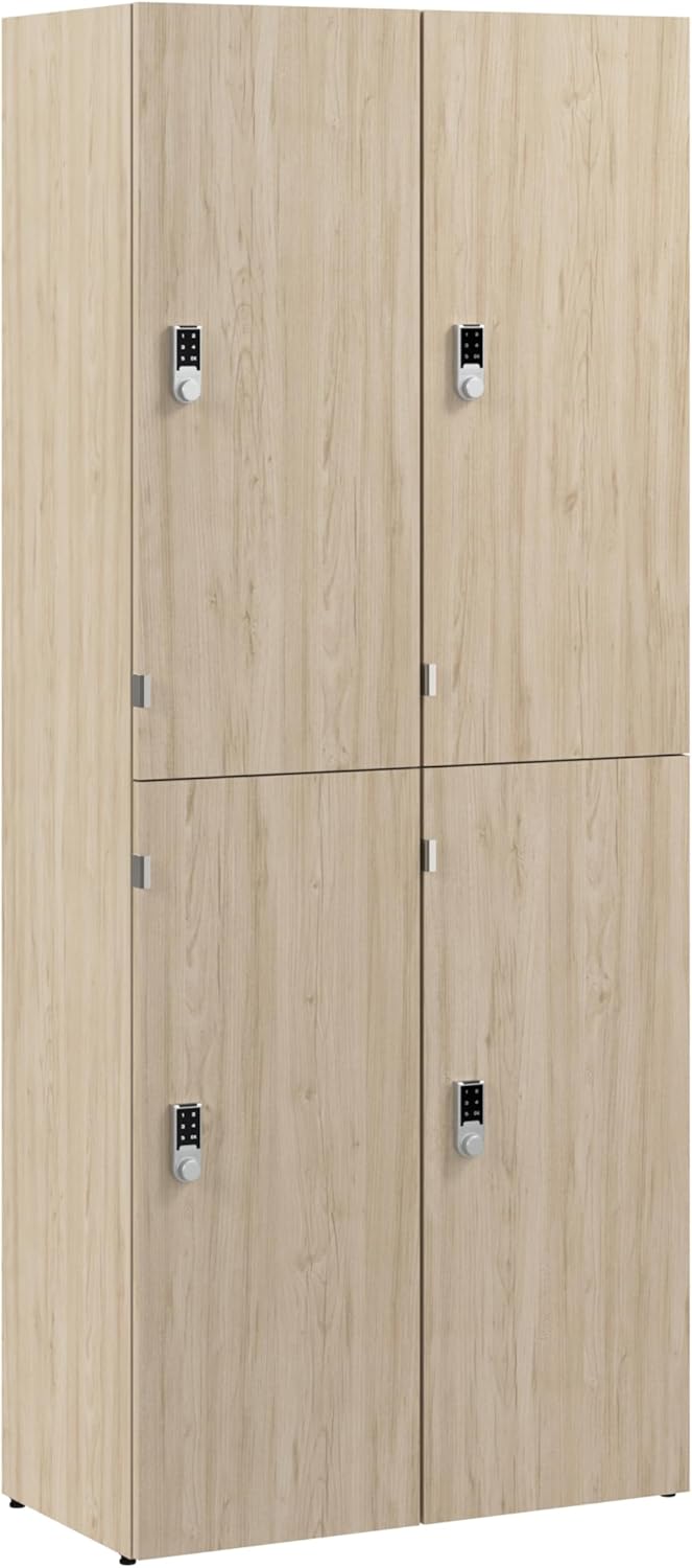 Bush Business Furniture Two Tier 4 Door Storage Lockers with Keypad Locks, Office Furniture, Assure Collection, Natural Elm