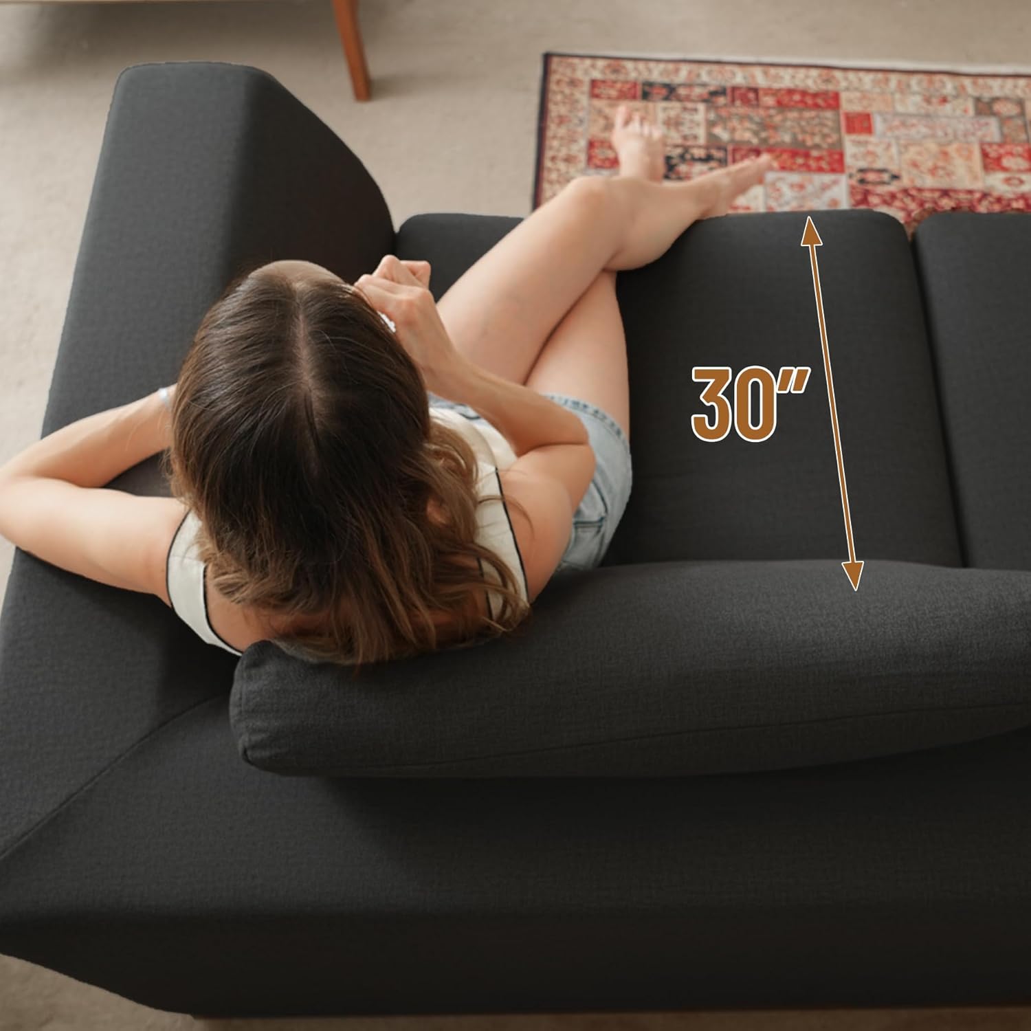 115" Boneless Cloud Couch for Living Room, 30" Deep Seat Modular Sectional Sofa with Ottoman, 4-Seater Oversized Chenille Fabric Living Room Set, High Back Compressed Sofa, L-Shaped