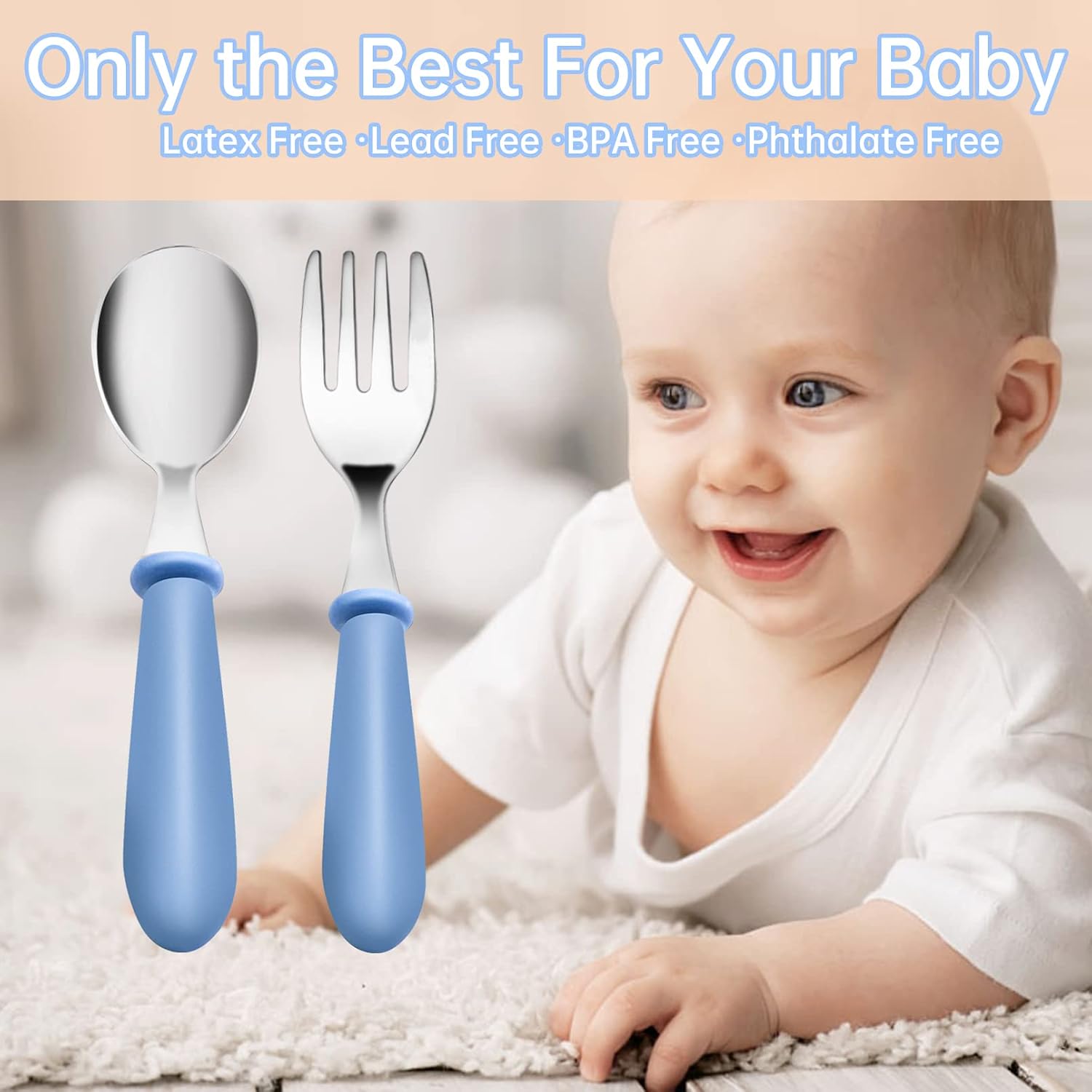 12PCS Toddler Forks & Spoons,Stainless Steel Baby Utensils,Kids Silverware Children's Cutlery Set for Self Feeding, Metal Toddler Flatware with Handle for Boys Girls(Mixcolor 6 Spoons 6 Forks)