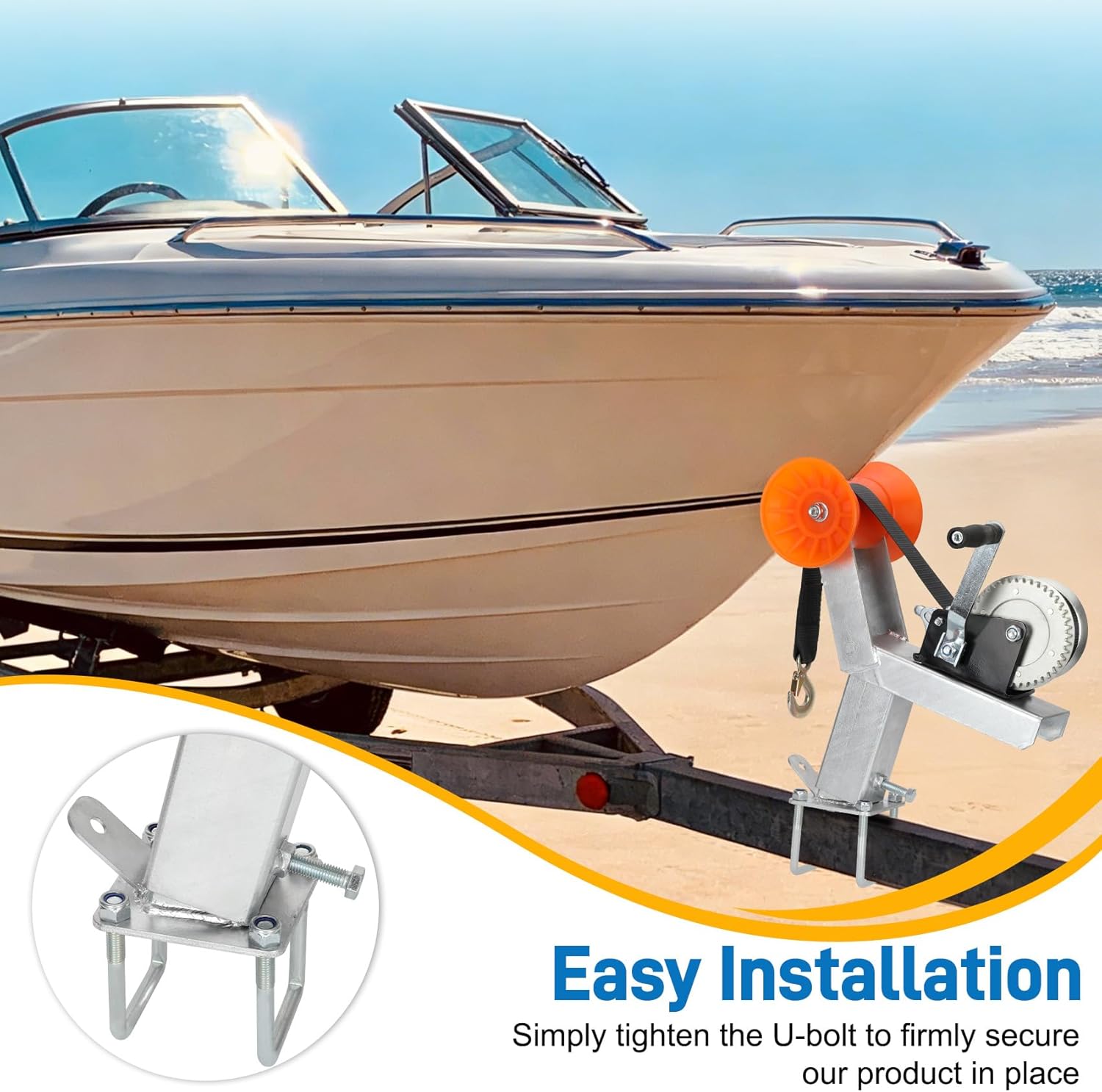 Boat Trailer Winch Stand 1200LB with Roller, Winch Post for 2-2.7 Inch Square Tubing Trailer,Adjustable Height Winch Mount with Galvanized Steel, U-Bolt Secure Fit for Fishing Boat Speedboat