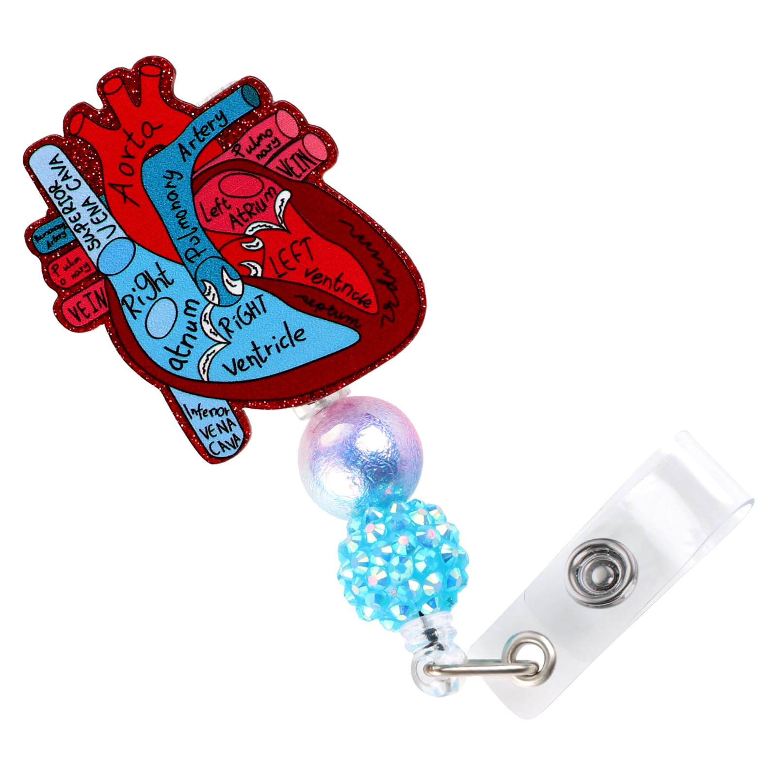 Badge Reel Holder Retractable Medical Student ID Clip Glitter Cute Nursing Name Tag Holder Bling Nurse Badge Alligator Clip for Doctor Medical Assistant Clinic Office (Red Heart & Sugar Beans)