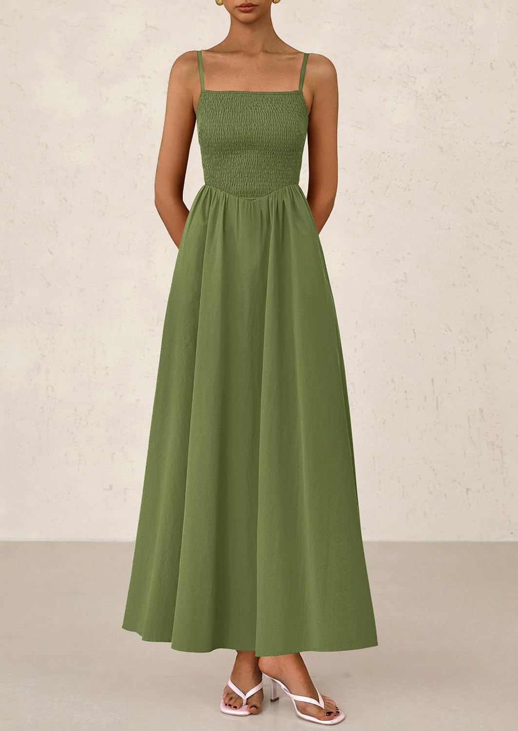 PRETTYGARDEN Women's Smocked Maxi Dresses 2026 Summer Sundress Casual Spaghetti Strap Swing A Line Long Flowy Beach Dress - Image 4