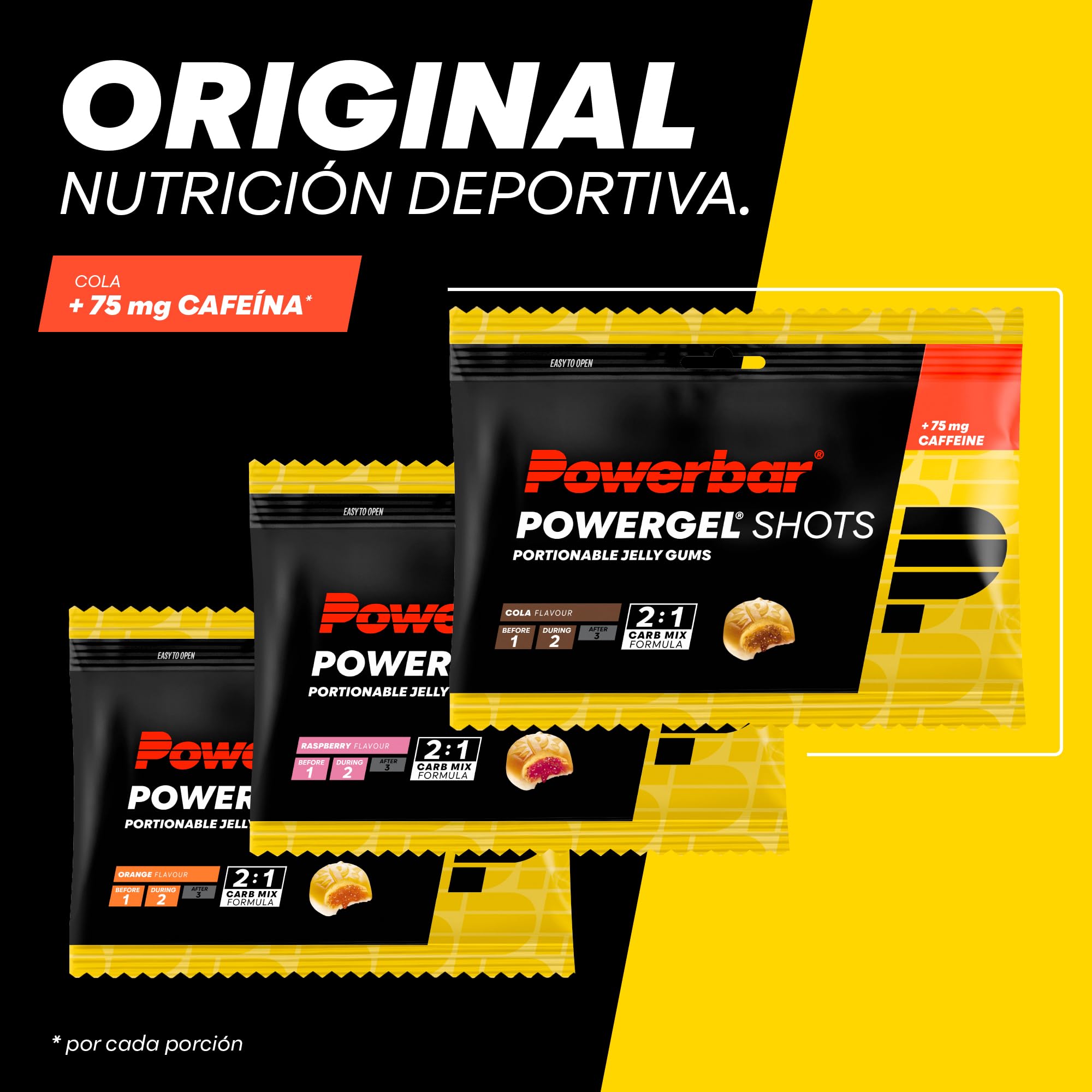 Powerbar - PowerGel Shots - Cola - 24x60g - Gominolas energéticas altas en carbohidratos - vitamina B6-75mg de cafeína