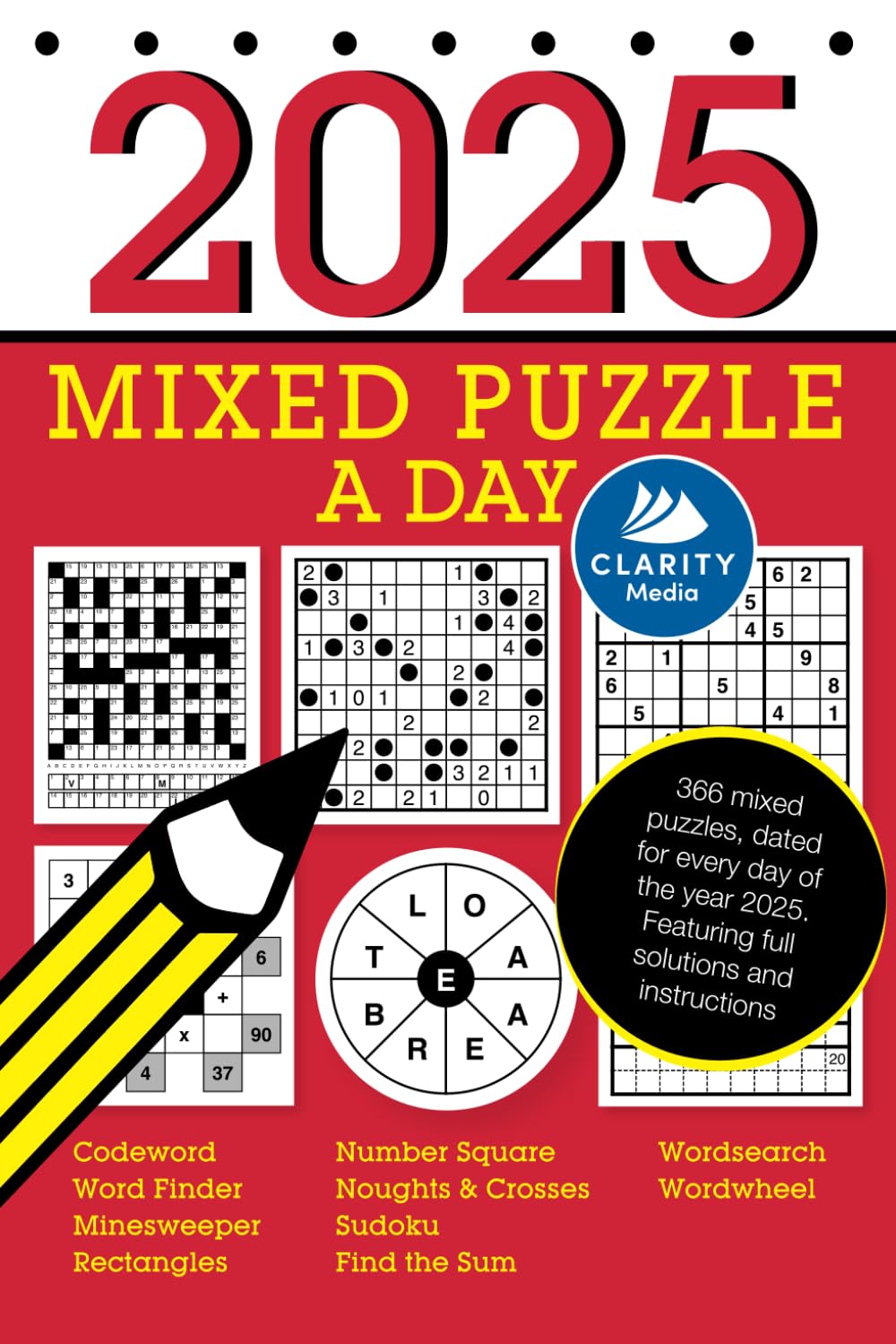 2025 Mixed Puzzle A Day: Featuring 10 puzzle types including codeword, sudoku, wordsearch and wordwheels!