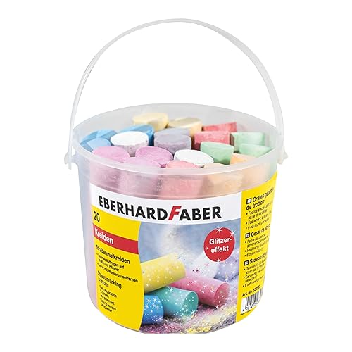 EBERHARD FABER 526520 - Straßenkreide Glitzer 20er Eimer, 6 leuchtenden Farben Straßenmalkreide mit Glitzereffekt