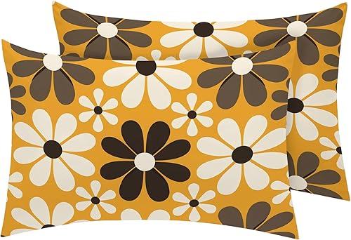 Juego de 2 fundas de almohada retro de los años 70 de tamaño estándar, fundas de almohada de microfibra suave y transpirable con cierre de sobre,