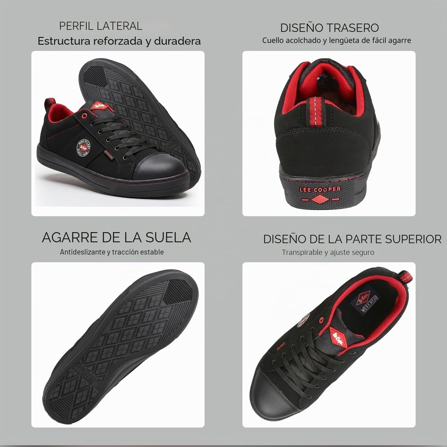 Lee Cooper LCSHOE054 Workwear SB / SRA Botas de béisbol retro, botas de seguridad unisex con diseño moderno, zapato de seguridad de trabajo, Negro, 42 EU