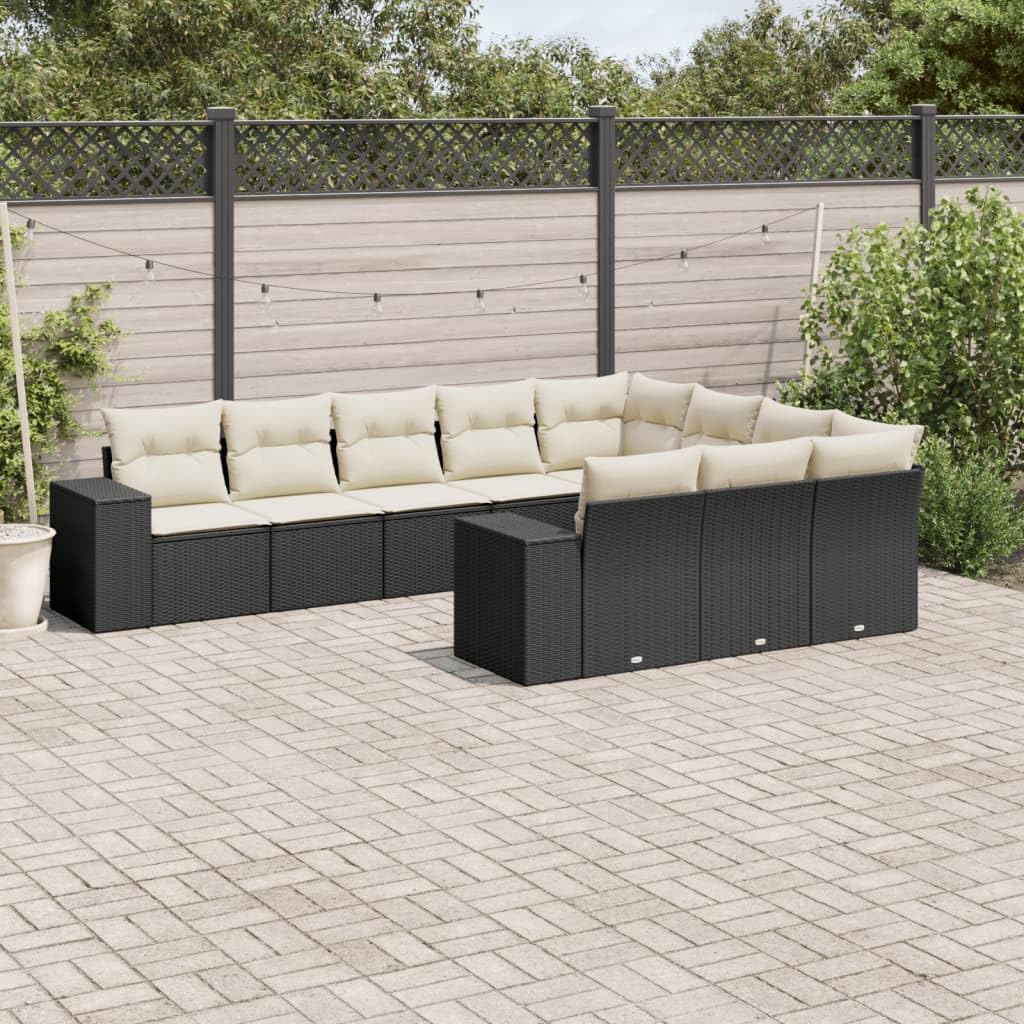 Sofá de Jardín Modular con Cojines Acolchados, Rattan Negro, Resistente a la Intemperie