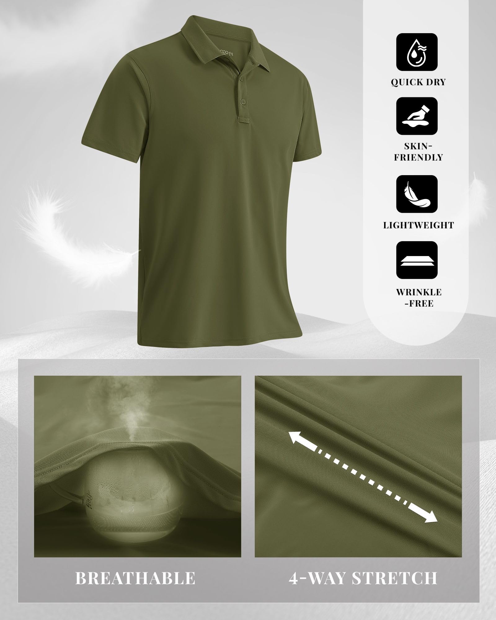 33,000ft Polo de manga corta para hombre, polo de golf, absorbe la humedad, secado rápido, deportes al aire libre, atléticos, tenis
