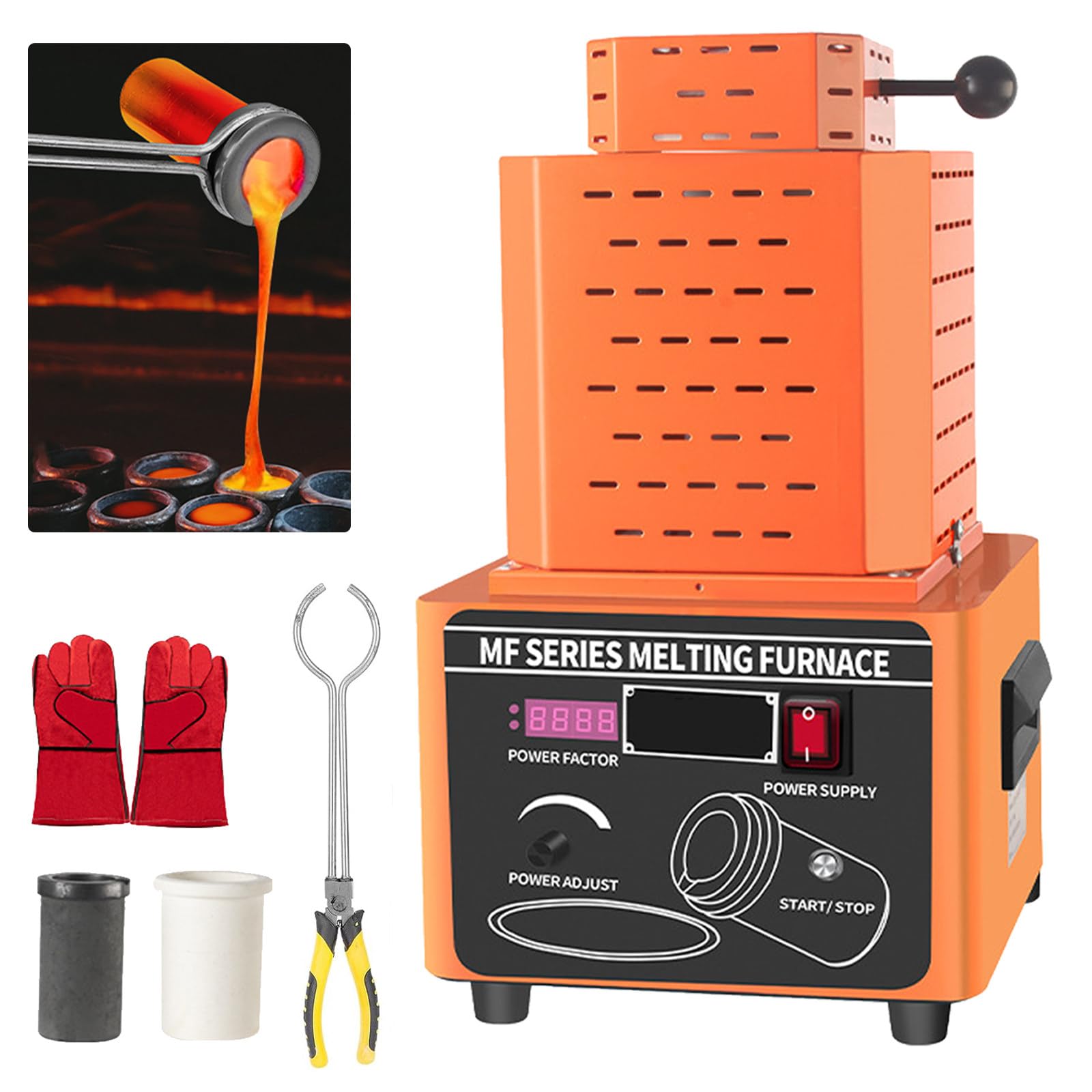 Goudsmeltoven 1400 W, 1150 ℃ Elektrische Digitale Smeltoven, Automatische Smeltovenset Met Grafietkroes En Grafietstaafvorm, Smelt Zilver, Goud, Koper, Aluminium,Black-1KG 1KG