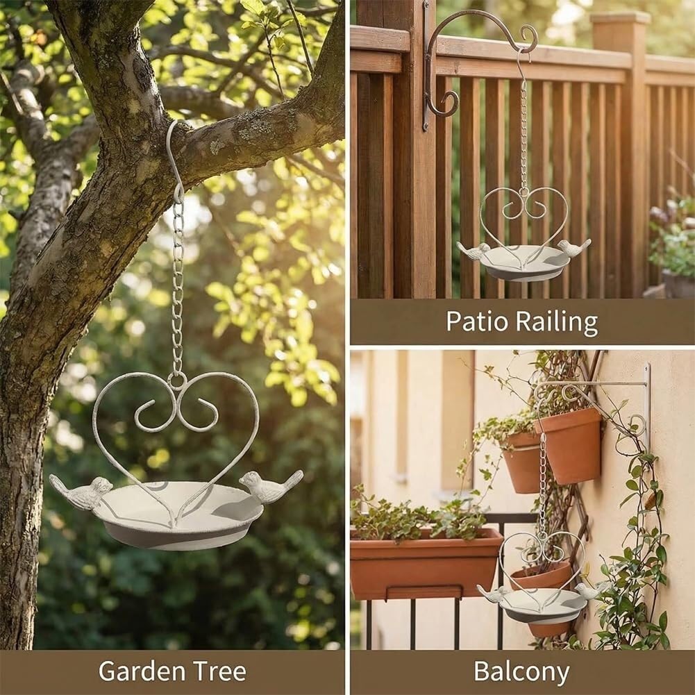 Hängendes Vintage-Vogelhäuschen aus Gusseisen mit Vogeltränke, Deckplattform, leicht zu befüllen, sauber, wetterbeständig, for den Garten im Freien