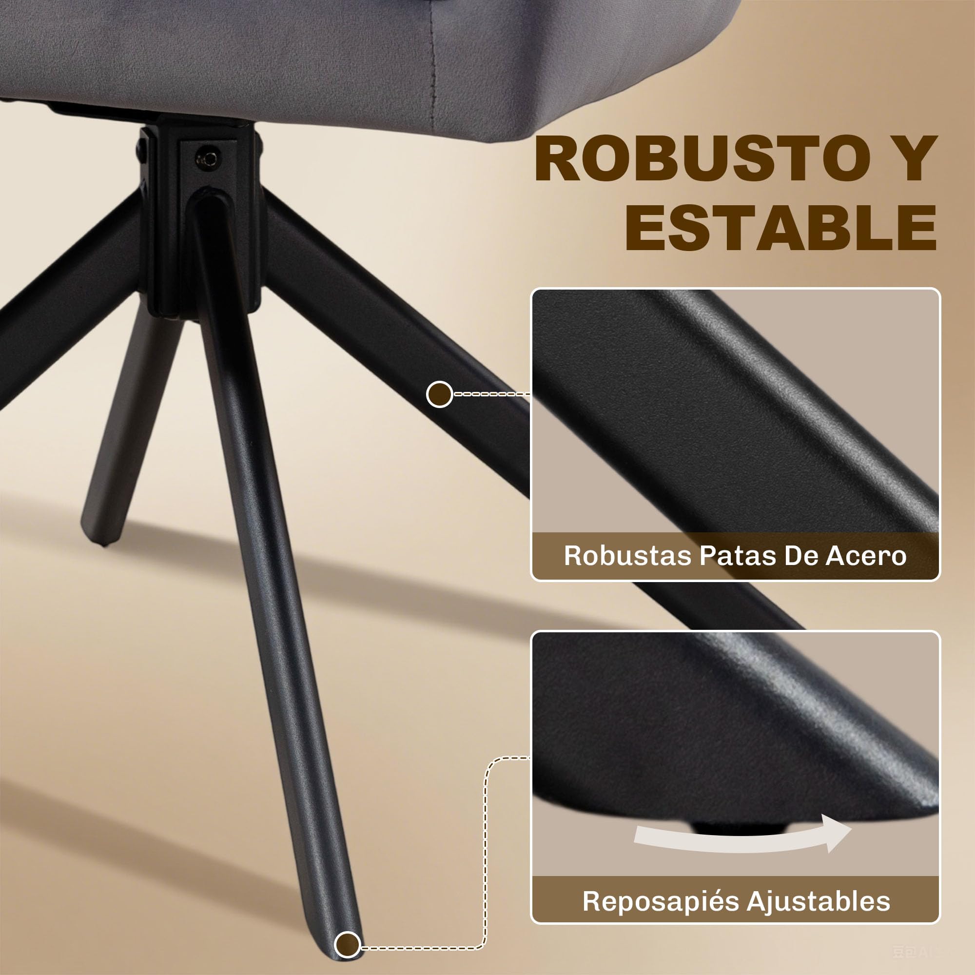 HOMCOM Juego de 2 Sillas de Comedor Giratorias 360° con Reposabrazos Gris | Sillas de Cocina, Respaldo Acolchado, Tapizado en Terciopelo, Patas de Acero, para Oficina, Conferencia, Sala de Estar