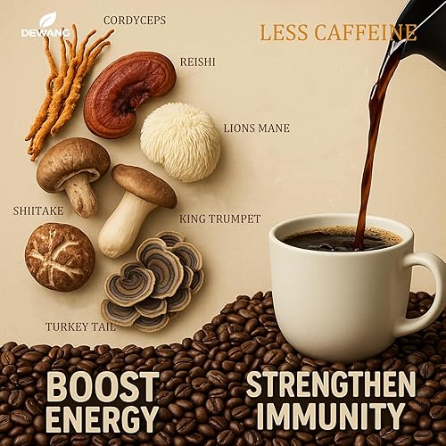 Miniatura 3 de Mezcla instantánea de café de hongos con 6 hongos con melena de león, cordyceps, reishi, trompeta rey, shiitake y cola de pavo Apoya la energía, la