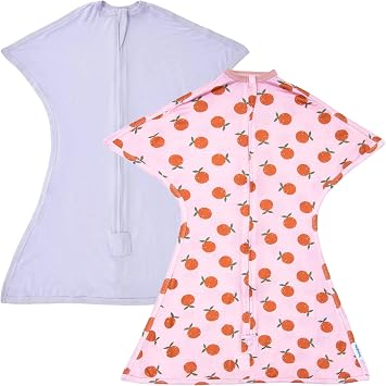 SleepingBaby Bamboo Zipadee-Zip Transition Swaddle Bundle - EverSoft Starfish Design Breathable Wearable Blanket with Two-Way Zipper, Medium 6-12 months, Pink Clementine & Lilac