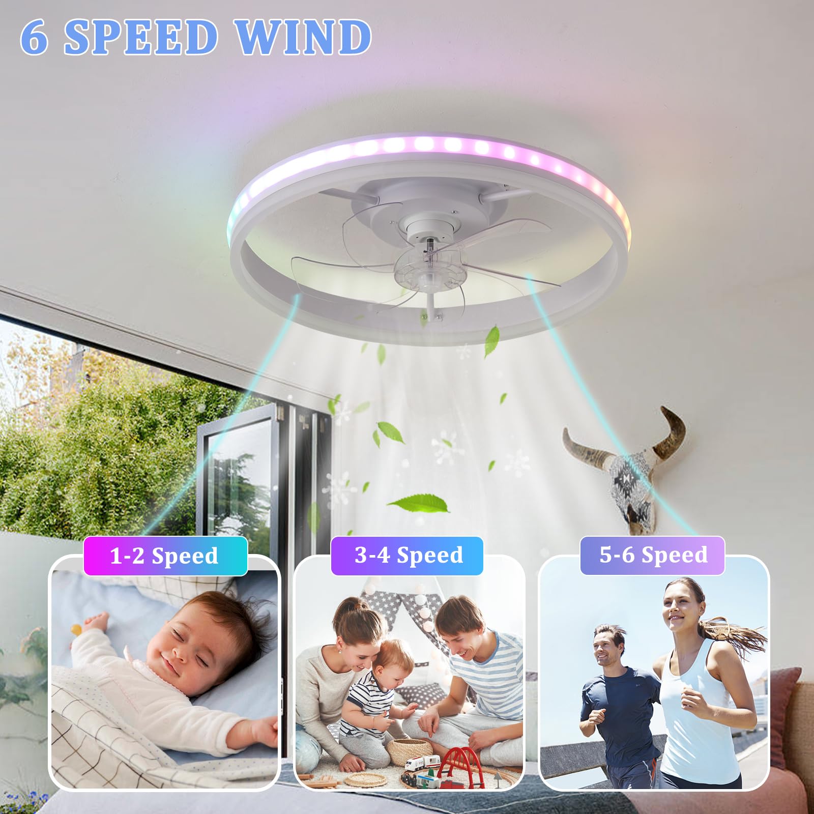 Newday Ventilatore da Soffitto con lapada e telecoando Nero, 122c Ventilatore da soffitto con