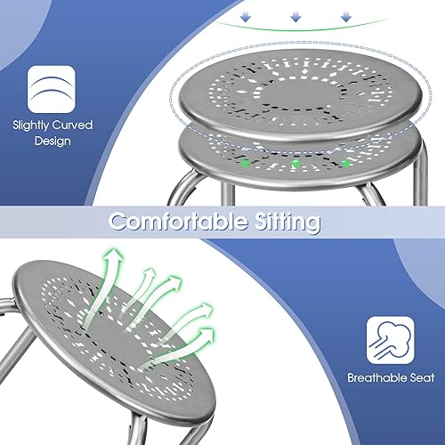 Miniatura 7 de COSTWAY 6-Pack Steel Stack Stools, 17.5-InchHeight Portable Stackable Backless School Stools with Daisy Design, Round Classroom Decoration Stools