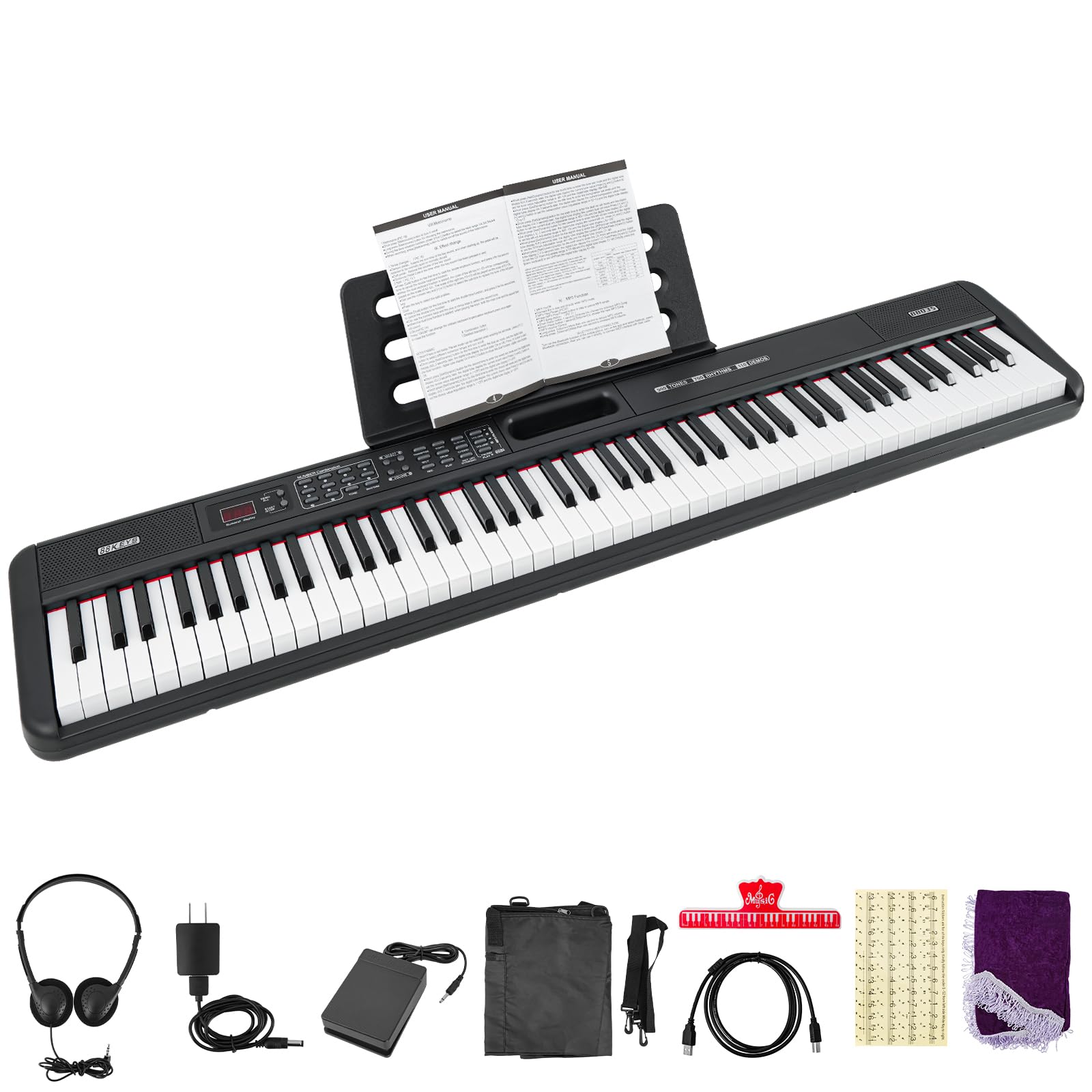 88 Key Keyboard Piano Digital Piano Set for Beginners and Practice, Piano Keyboards, Power Adapter and Pedal, Digital Piano for Home Learning, Teaching and Daily Use