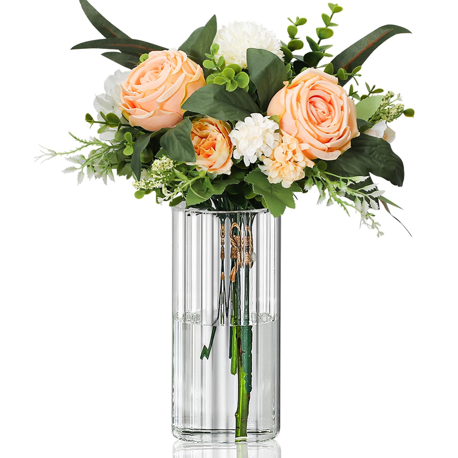 Anquephd Jarrón de cristal de 20 cm con tapón de madera, mini jarrón de cristal con estructura interior para flores, decoración de mesa para bodas, cumpleaños, baby shower, jarrones transparentes y