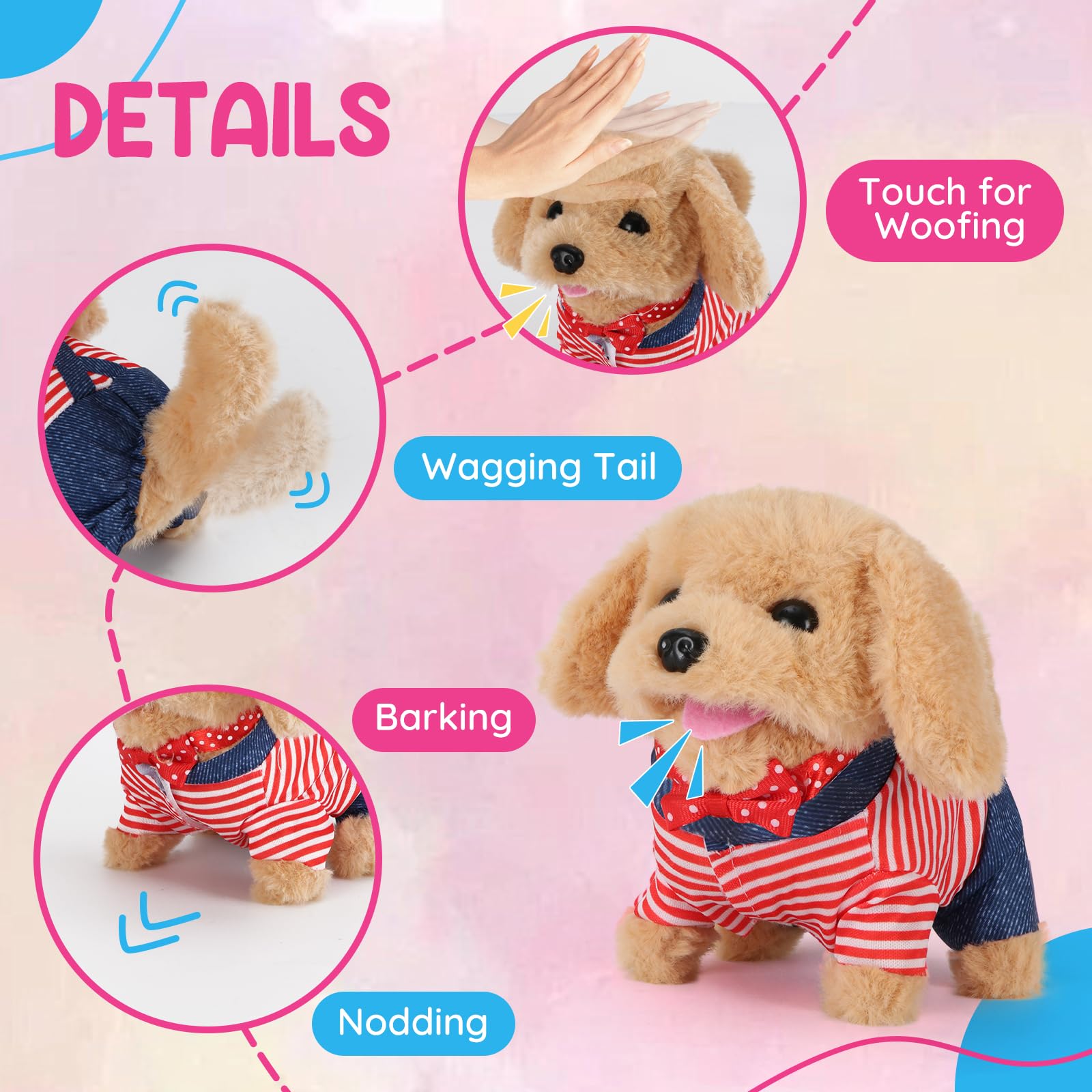 Toddler Toy 10 Pcs Interactive Retriever Robot Dog Toy - Walking & Stuffed Puppy with Stethoscope for Vet Role Play, Educational Toddler Gifts for 3 Year Old Girl