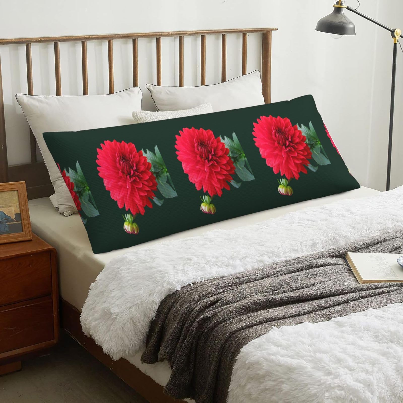 Red Dahlia, Body Pillow Cover with Zipper,Long Body Pillowcase 20 x 60 in