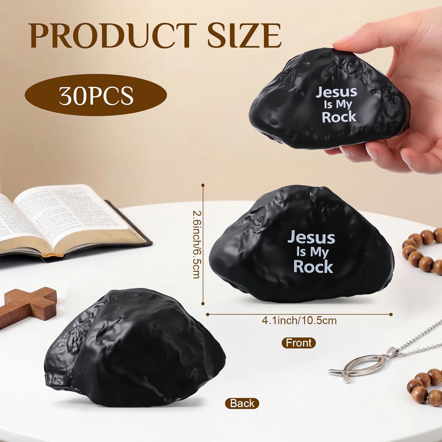 Civaner 30 Pcs Funny Jesus Inspirational Stress Balls 3.9 Inch Jesus is My Rock Squeeze Balls Bible Quotes Motivational Ball for Adults Religious Gifts First Communion Christian Party Favors Sunday