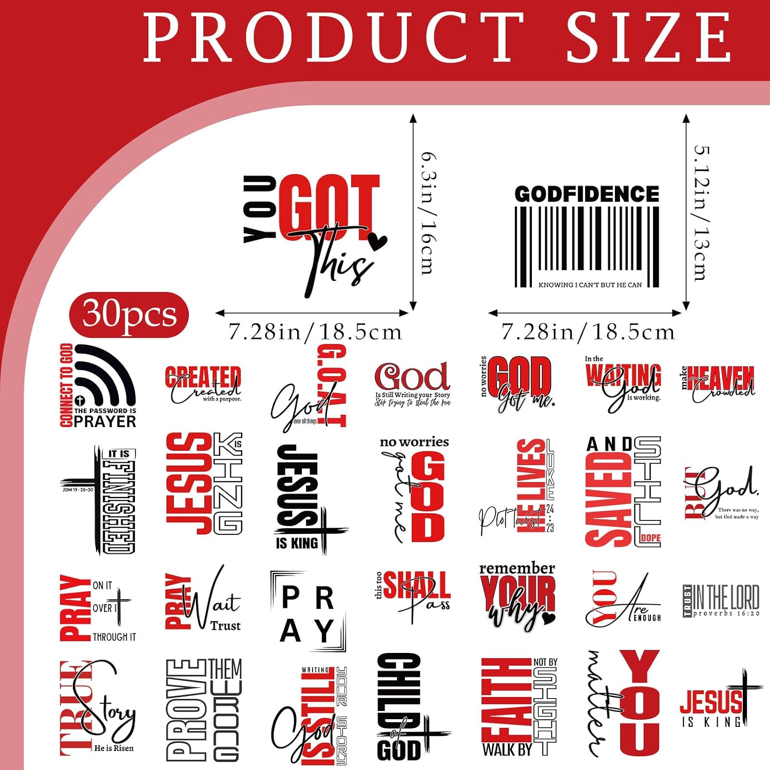 Christian Iron on Transfers - 30 PCS Bible Verse Heat Transfers DTF Transfers Ready to Press Iron on Decals for Clothes Shirt Bag Pillow Covers DIY Crafts Decorations