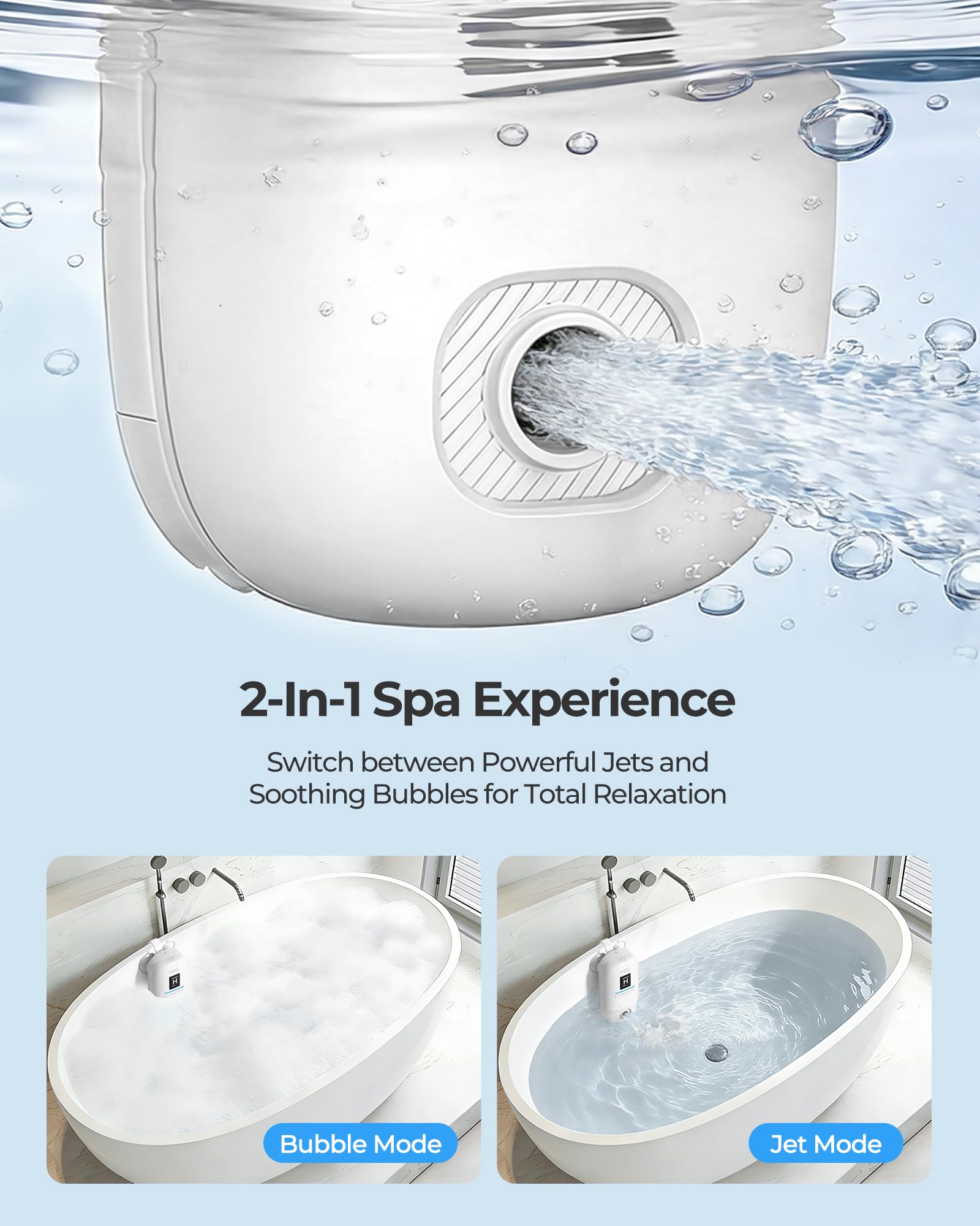 Jets de bain pour baignoire, jet de bain ou mode bulle, accessoires de baignoire portables étanches sans fil avec 3 niveaux de vitesse réglables, jets de baignoire pour spa à domicile, massage