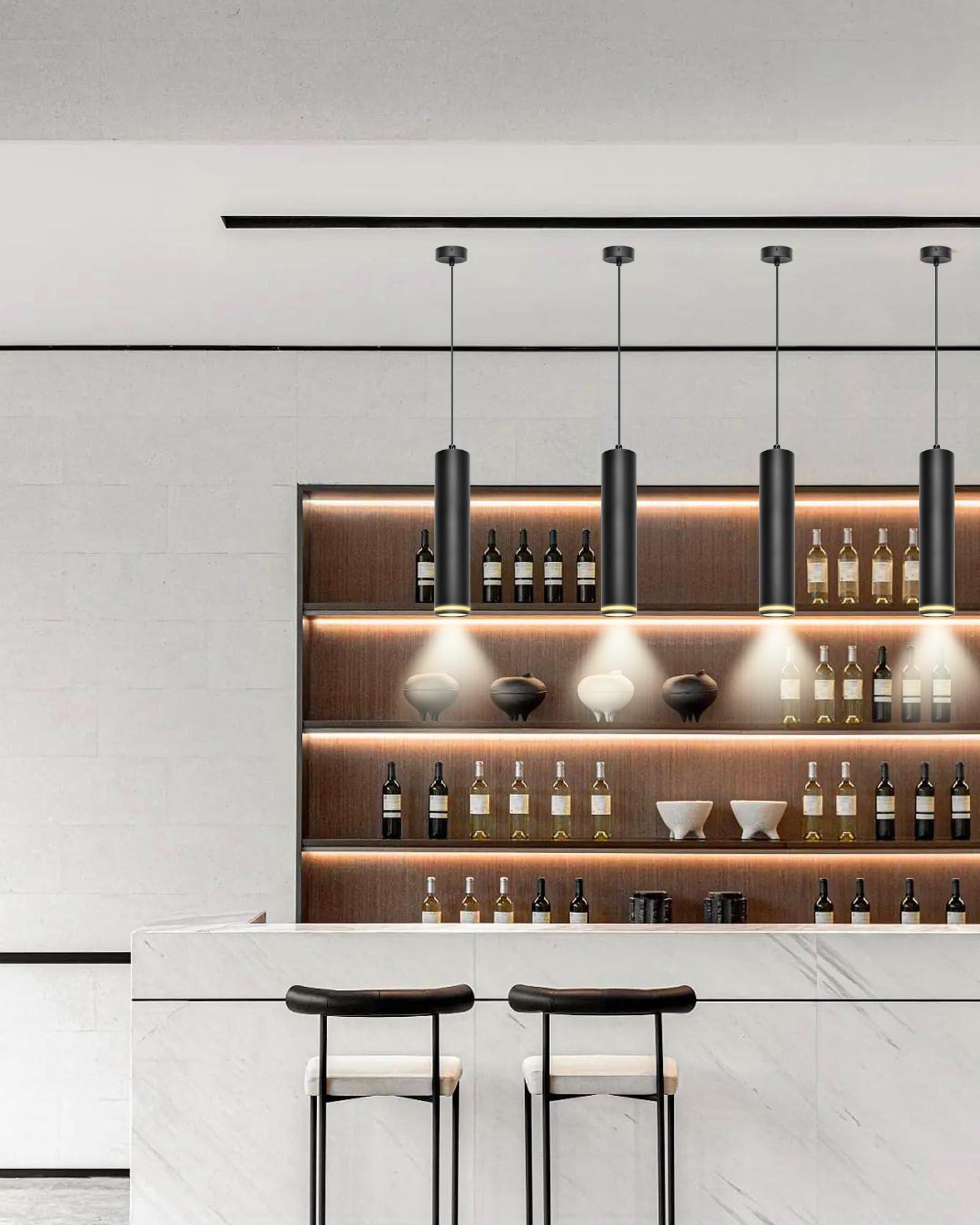 Pendelleuchte Modern Zylinder Schwarz Hängelampe, Hängeleuchte Höhenverstellbar Aluminium Kronleuchter mit GU10 Fassung max. 60 Watt Pendellampe Deckenlampe für Wohnzimmer Schlafzimmer, 2 Stücke