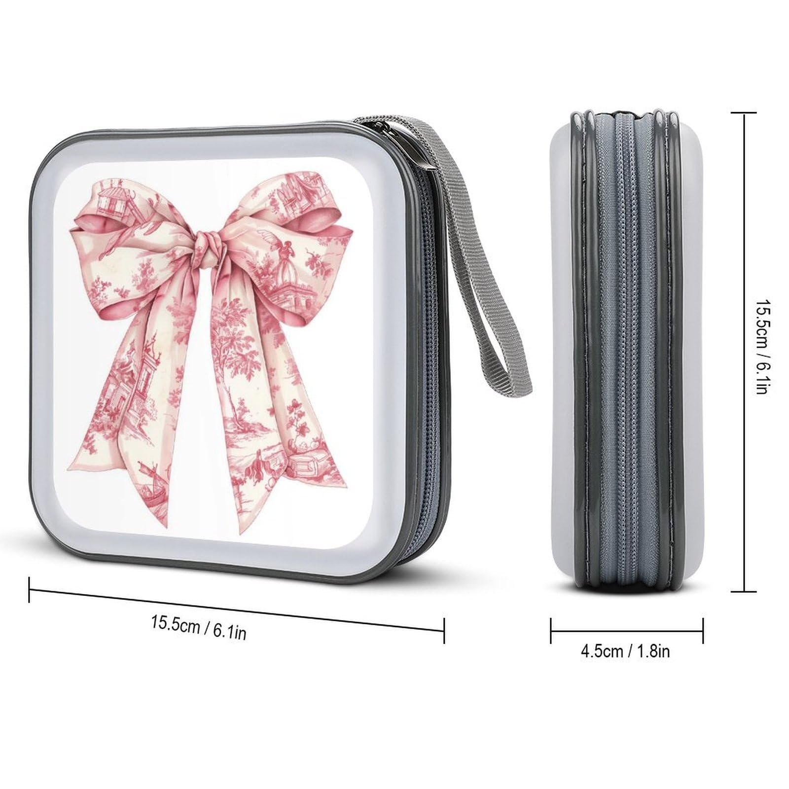 Bow with Vintage Pink White Pattern CD Case DVD Storage Case Portable