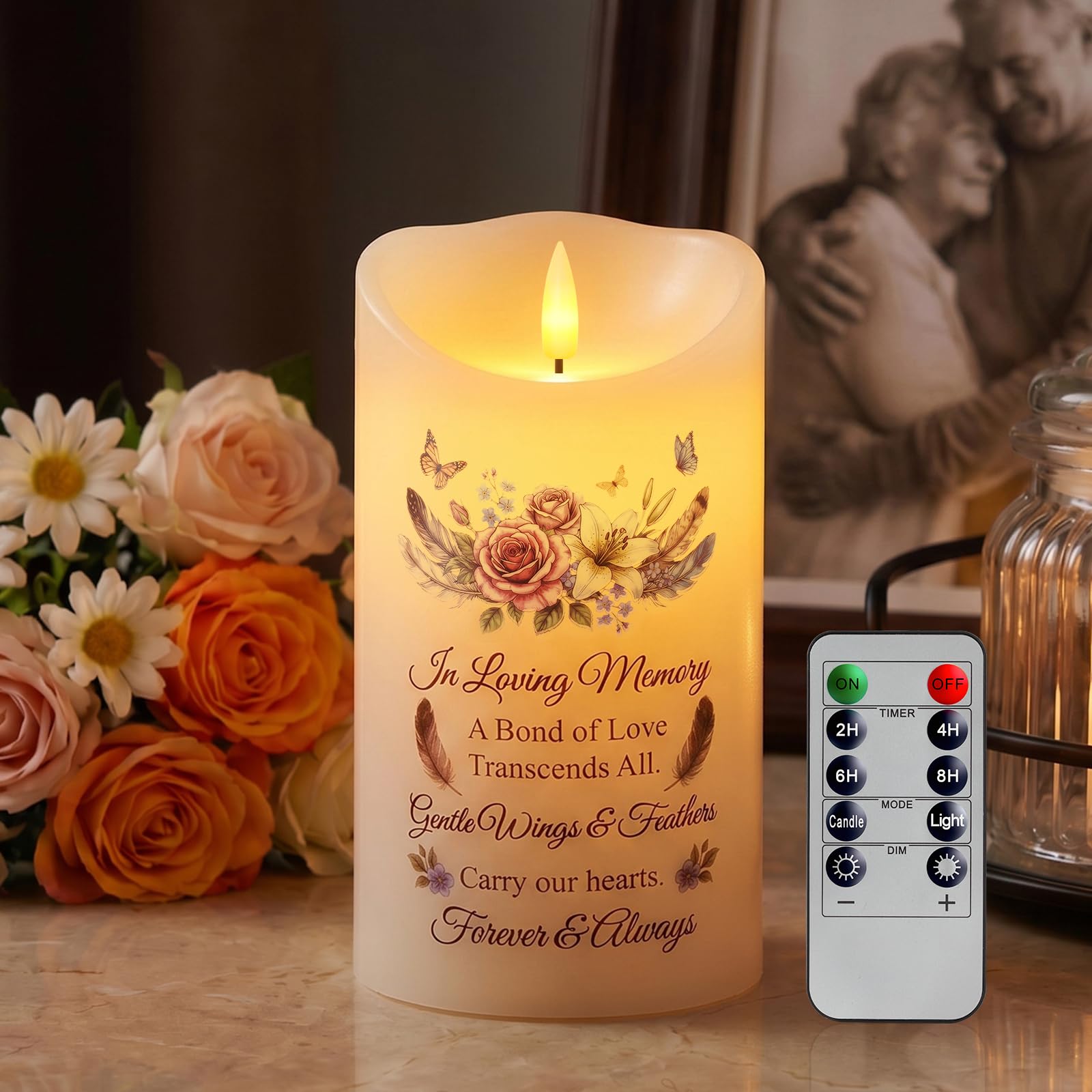 Homemory 4x7 Flameless Memorial Candle Sympathy Gifts for Loss of Loved One