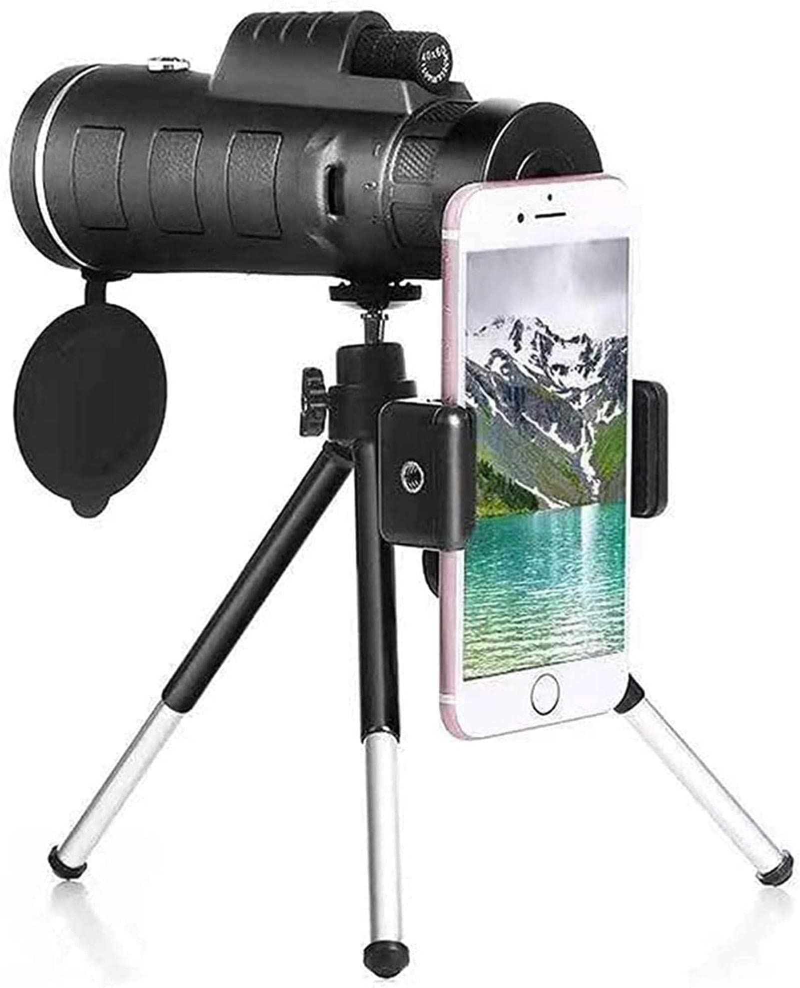 Monocular Telescope Fit for Phone 40X60 Fit for Smartphone Monocular Telescope Camera Camping Hiking with Compass Phone Clip Tripod