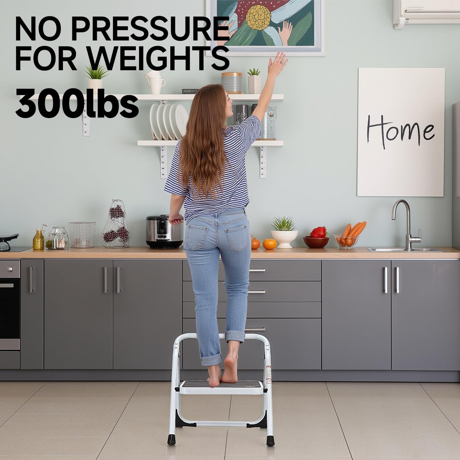 1-step ladder folding step stool with anti-slip sturdy and wide pedal stepladder multi-use for home and kitchen space saving (white) 1 step