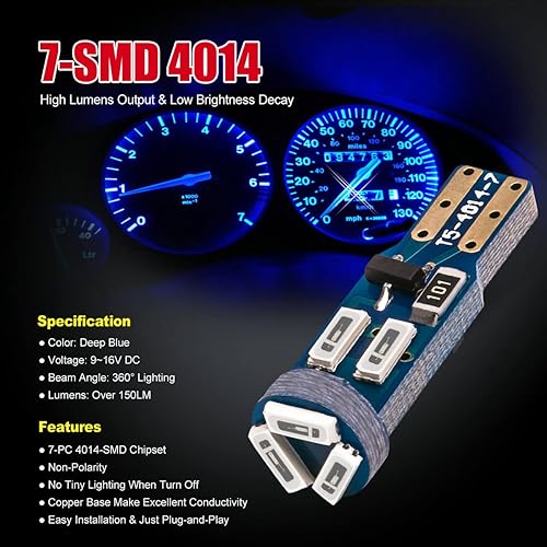 Miniatura 2 de Bombilla LED de alto brillo azul profundo T5 37 74 PC74 PC37 con enchufe de bloqueo giratorio para panel de instrumentos, luz en racimo y luz de