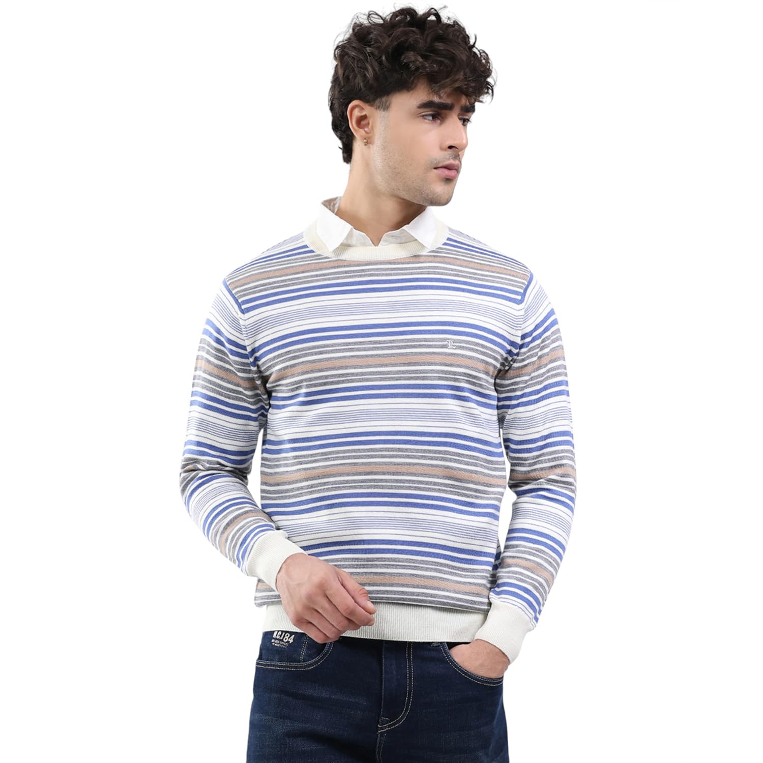 Men Regular Fit Self Designed Pattern Round Neck Pull On Full Sleeve Winter Pullover