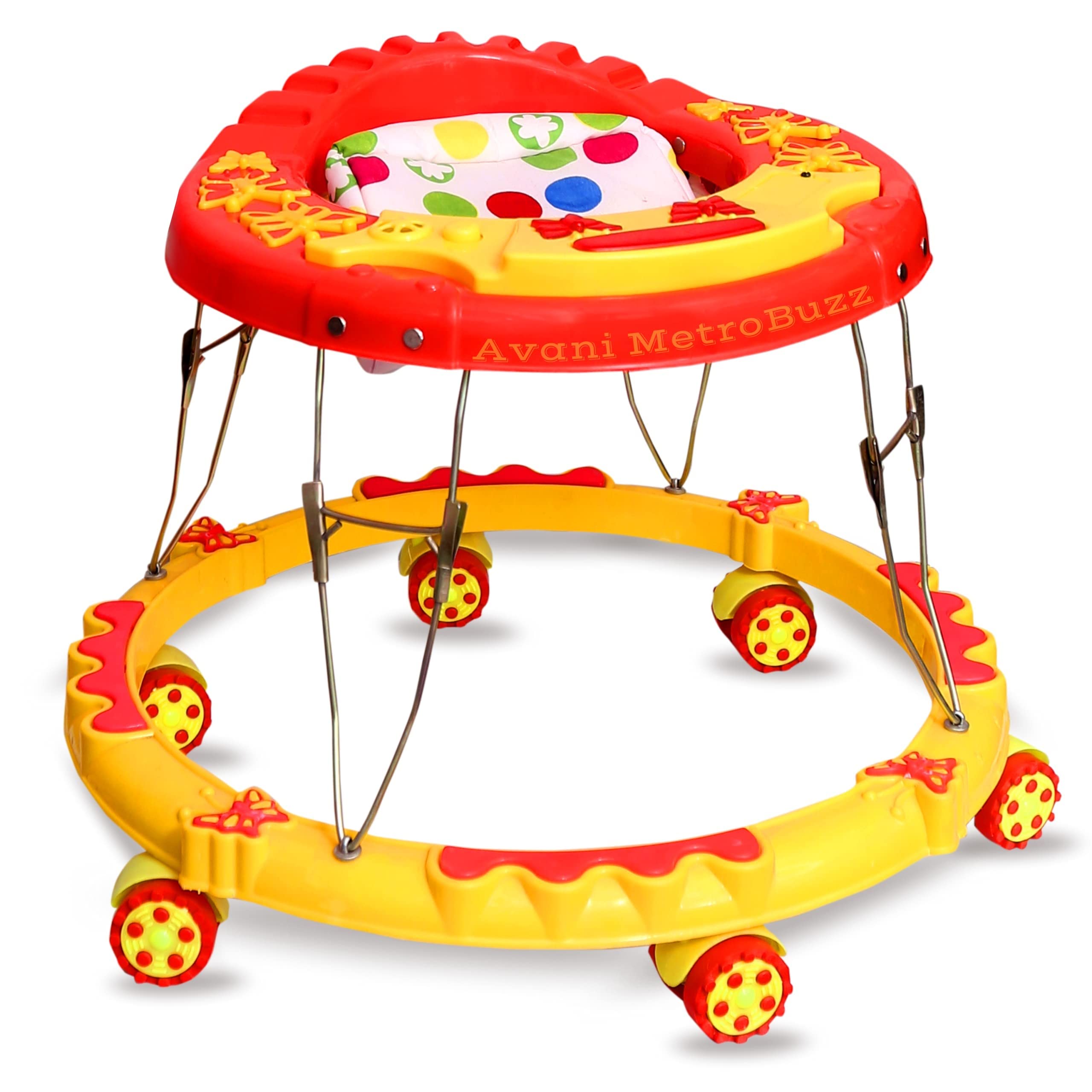 Avani Metrobuzz Baby Walker Multi-Function Musical Foldable Walker with Music Toys Bar for Kids Male and Female Baby Walker 6 Months to 1.5 Year (Red)