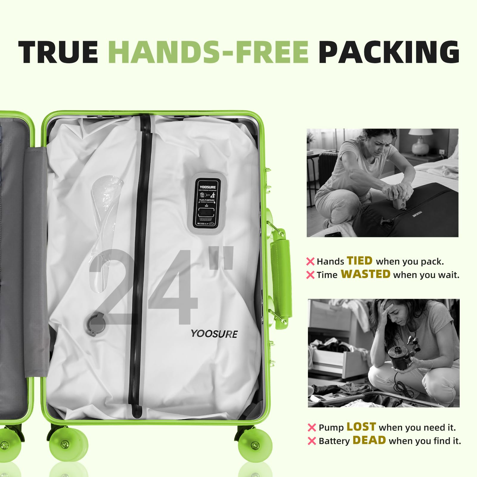 50L Vakuum-Reisetasche mit eingebauter USB-C-Pumpe, 100% batteriefreier Kompressionsbeutel für Reisen, Typ-C-platzsparender Packwürfel, universelle Passform für Koffer & Handgepäck