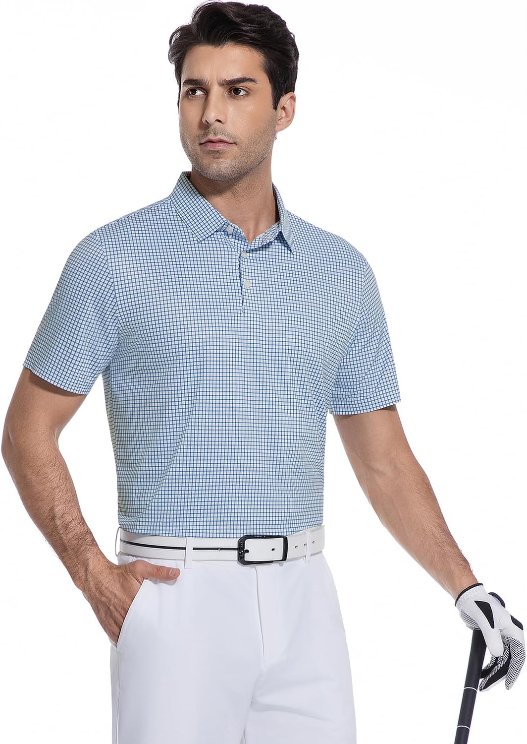 Damipow Mesh Golf Shirts for Men Dry Fit Seamless Moisture Wicking Mens Polo Short Sleeve Casual Print Collared Shirts
