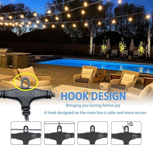 Miniatura 4 de Cadena de luces impermeables para exteriores de 48 pies con 25 bombillas inastillables, luces de patio IP65 para jardín, boda, cafetería, cables sin