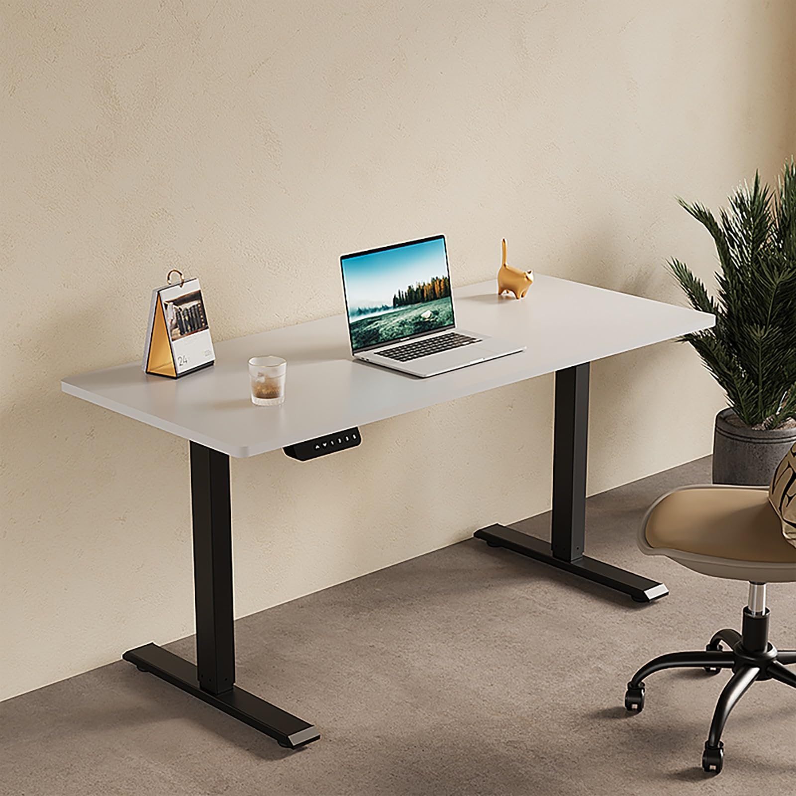 CGCSYZ Adjustable Height Manual Electric Desk with Storage Drawer for Home and Office - Ergonomic Workstation, Space-Saving Design, Modern Style, Easy Assembly (Bianco Desktopb 120x60cm)