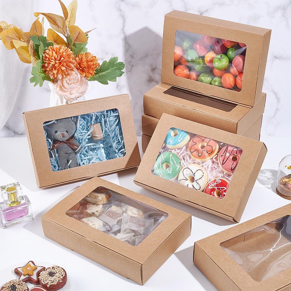 NBEADS 20 Stück Papierboxen Mit Fenster, Leckerli-Boxen Bäckerei-Boxen Mit Sichtbarem PVC-Fenster Geschenkverpackungsboxen Für Hochzeitsgeschenke Seife Kekse Partys, Rauchig, 23.3x15.5x5cm
