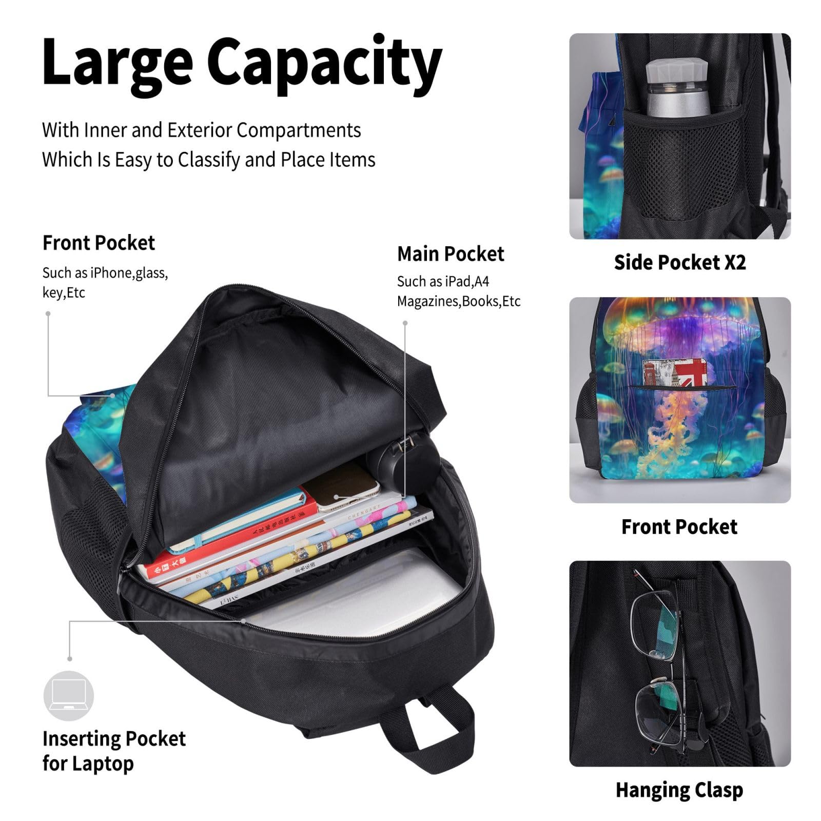 Zaino, borsa portapranzo, astuccio, set da 3 pezzi, per lavoro e