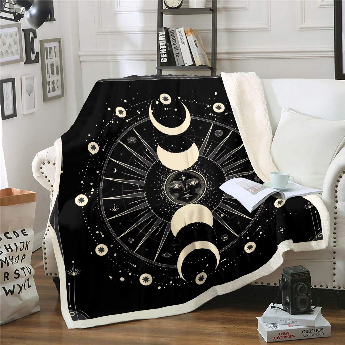 Loussiesd Multi 11 Sun And Moon Throw Blanket Man Woman Adults Boho Exotic Fleece Blankets Bohemian Style Sherpa Blanket Hippie Design Plush Blanketsfor Couch Bed Sofa Fuzzy Blanket Single 50"X60"