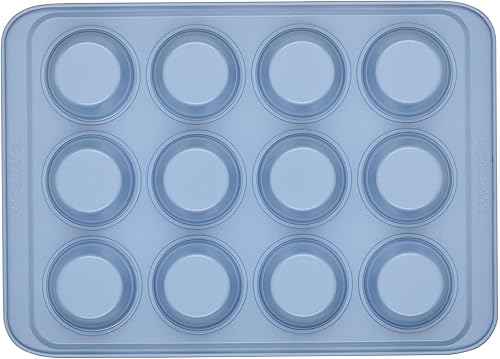 Miniatura 9 de Farberware Easy Solutions - Molde antiadherente para hornear magdalenasmagdalenas, 12 tazas con líneas de llenado, color azul