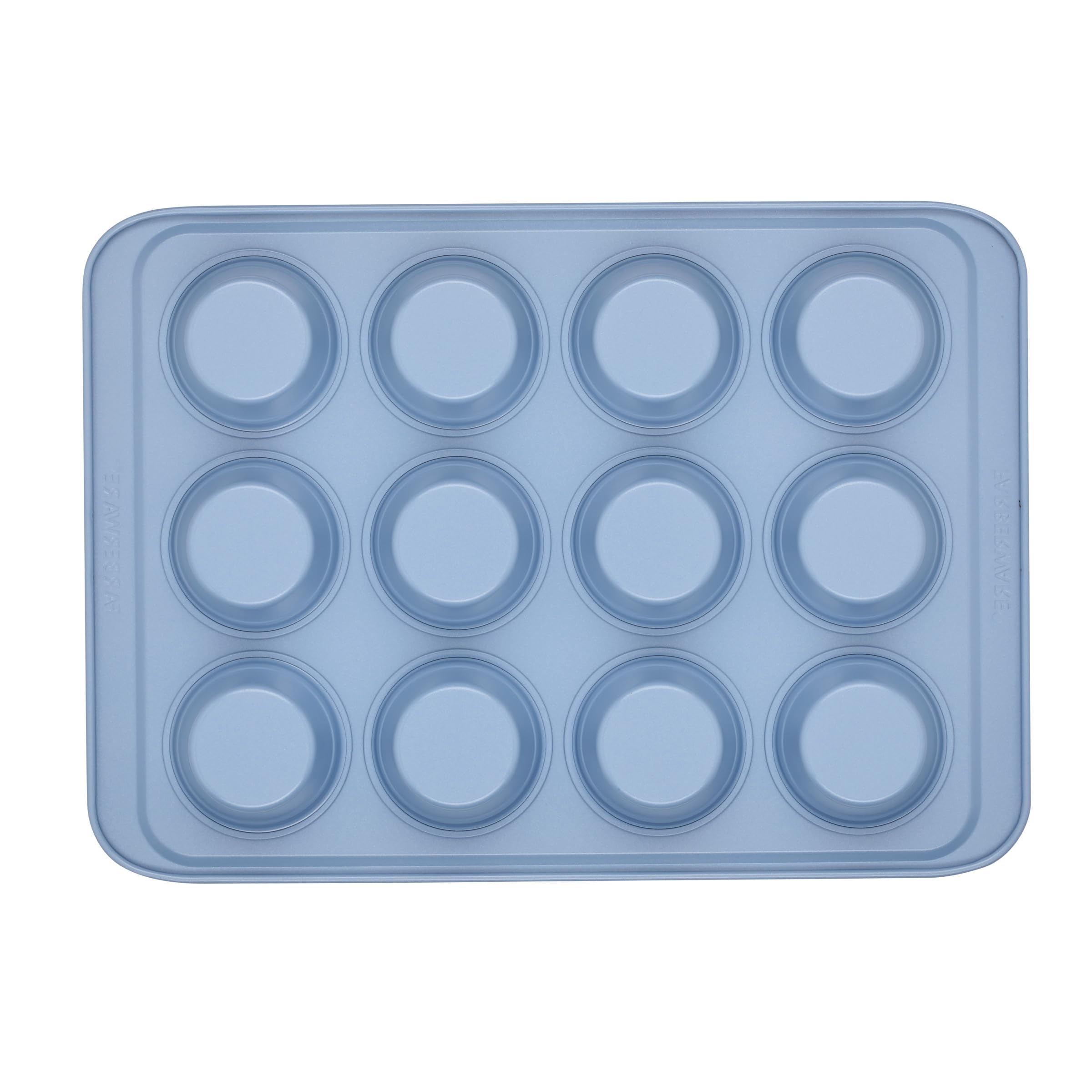 Farberware Easy Solutions - Molde antiadherente para hornear magdalenas/magdalenas, 12 tazas con líneas de relleno, color azul