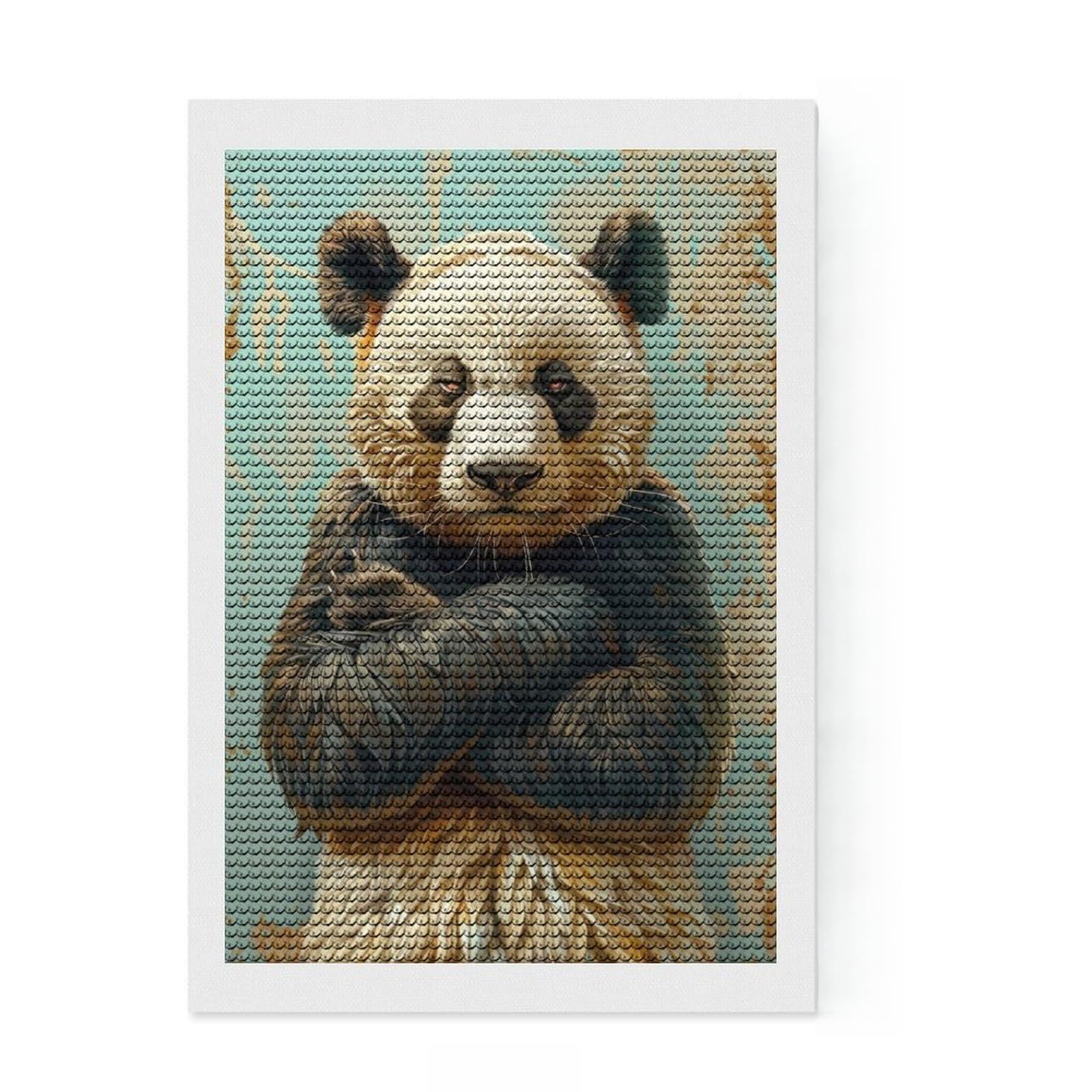 Junmoney Pensive Panda Round Drill Diamond Painting 8"x12", for Teens, Good for Quiet Evenings, Aesthetic Room Decor, Holiday Gift Idea
