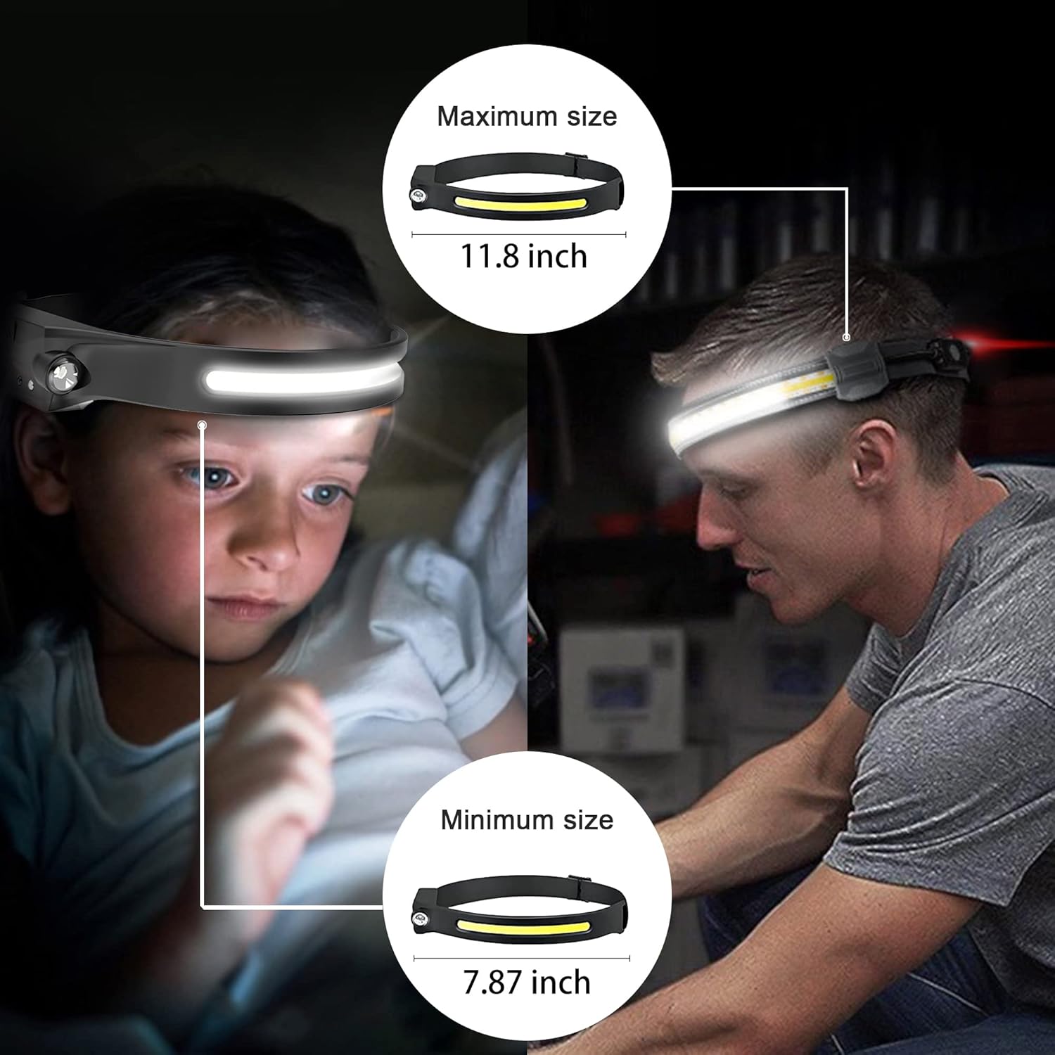 Rechargeable Headlamp, LED Head Lamp Flashlight with Motion Sensor, 230° Illumination Lightweight Headlight, 5 Modes Wide Beam and Focus Light Headlamps for Outdoor Running Camping Hiking(2 Pack) - - 